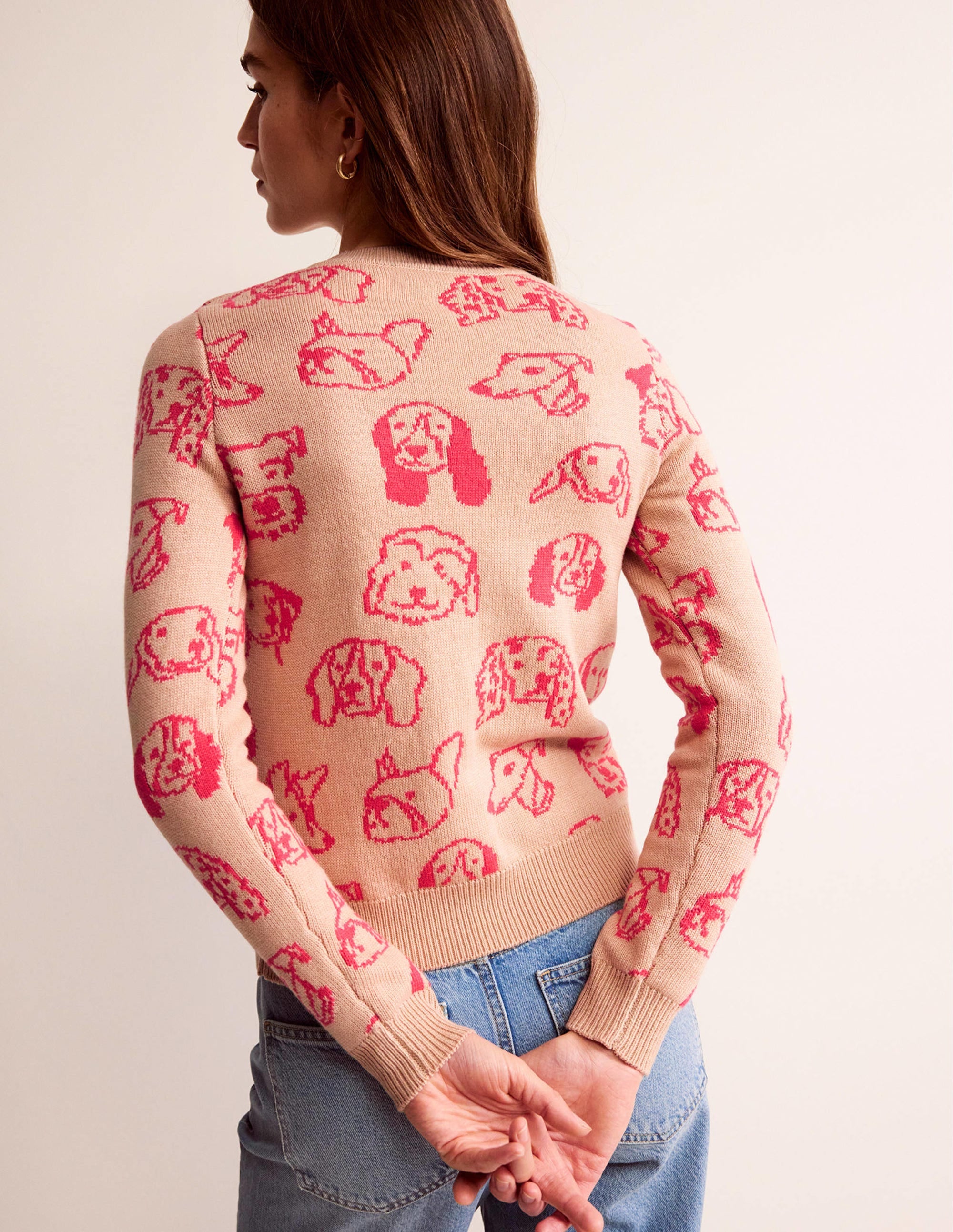 Heather Jacquard Jumper-Chinchilla, Raspberry Dogs - Image 3