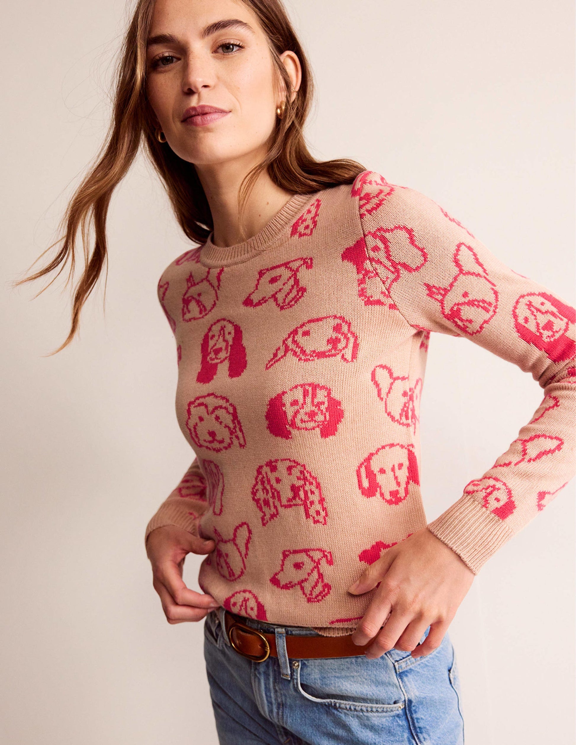 Heather Jacquard Jumper-Chinchilla, Raspberry Dogs-4