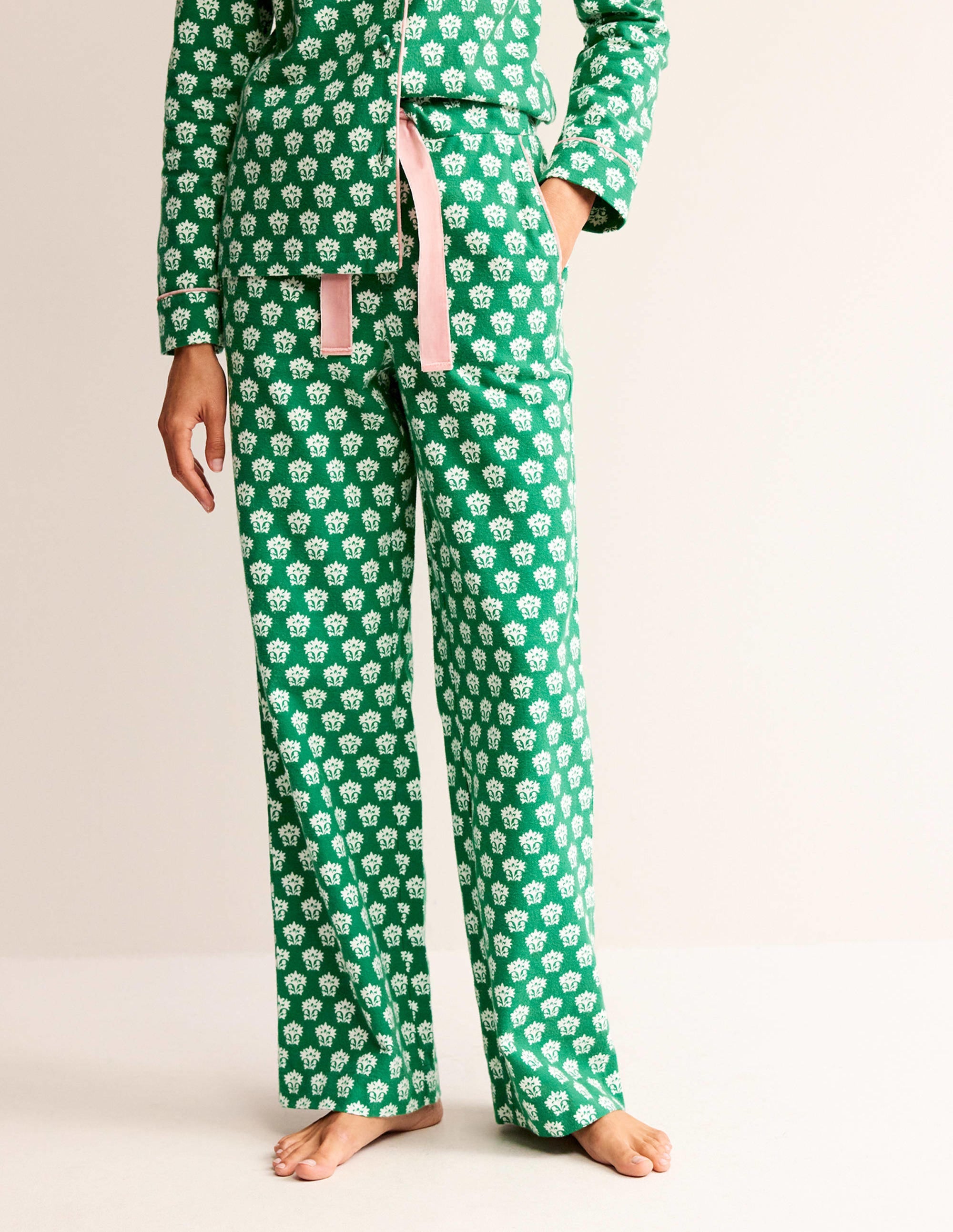 Brushed Cotton Pyjama Trousers-Veridian Green, Lily - Image 4