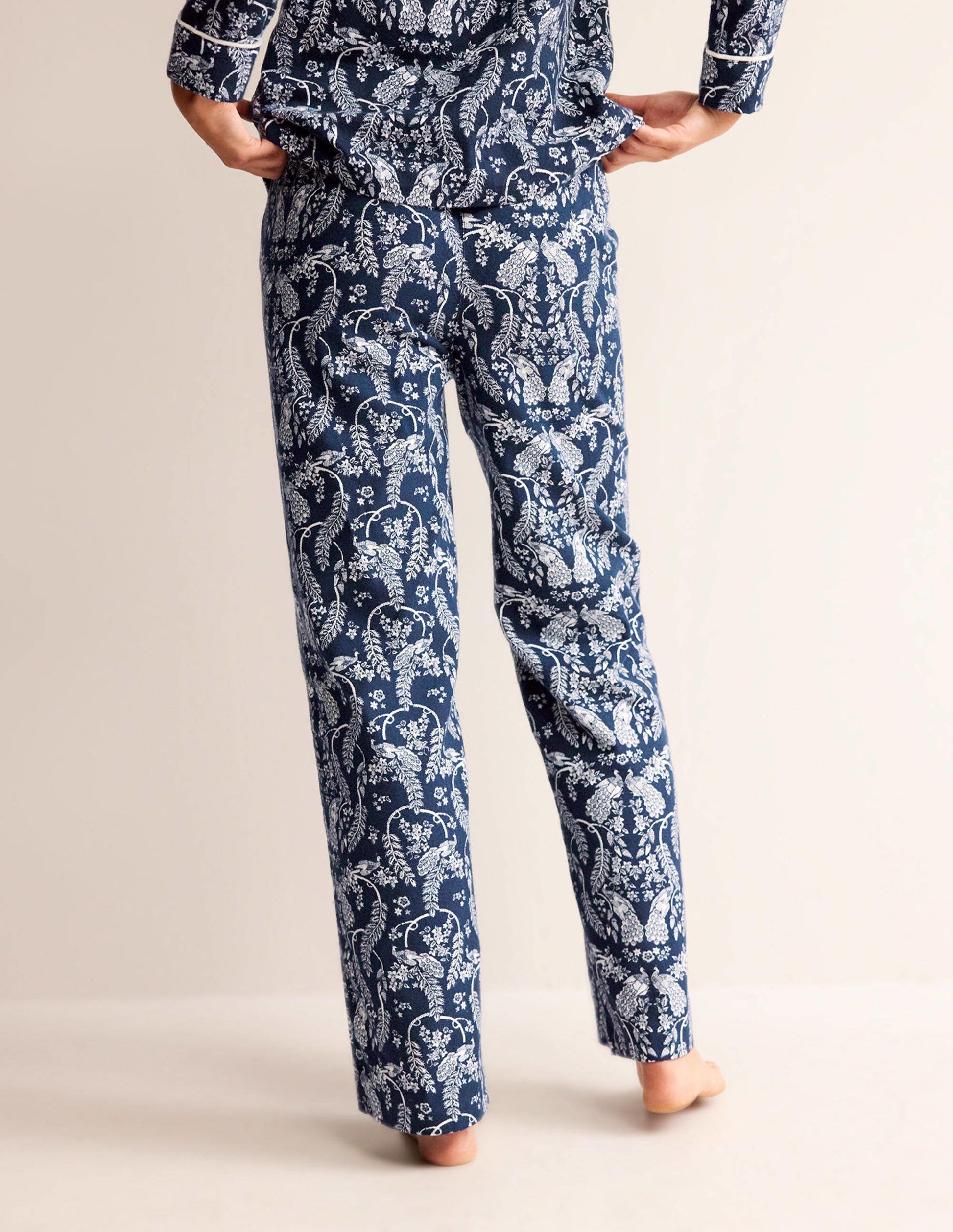 Brushed Cotton Pyjama Trousers-French Navy, Peacock-3