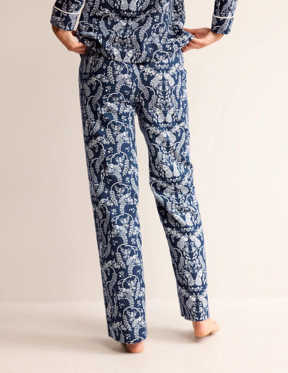 Brushed Cotton Pyjama Trousers-French Navy, Peacock-3