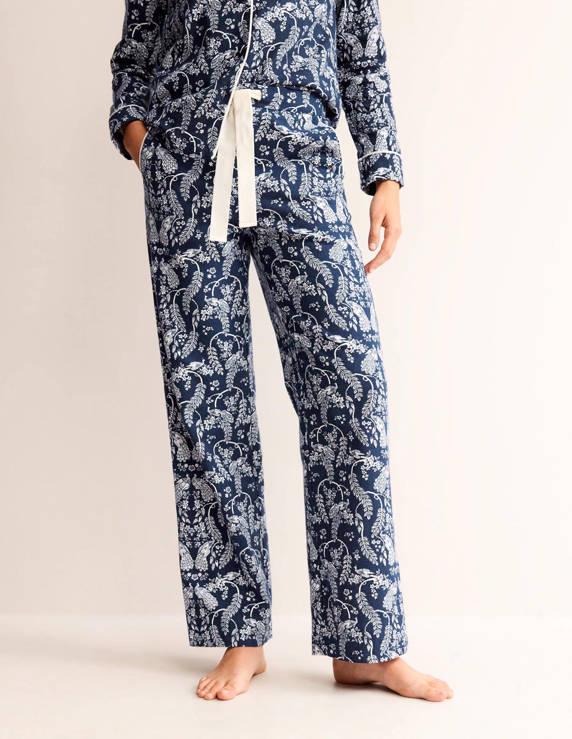 Brushed Cotton Pyjama Trousers-French Navy, Peacock - Image 4