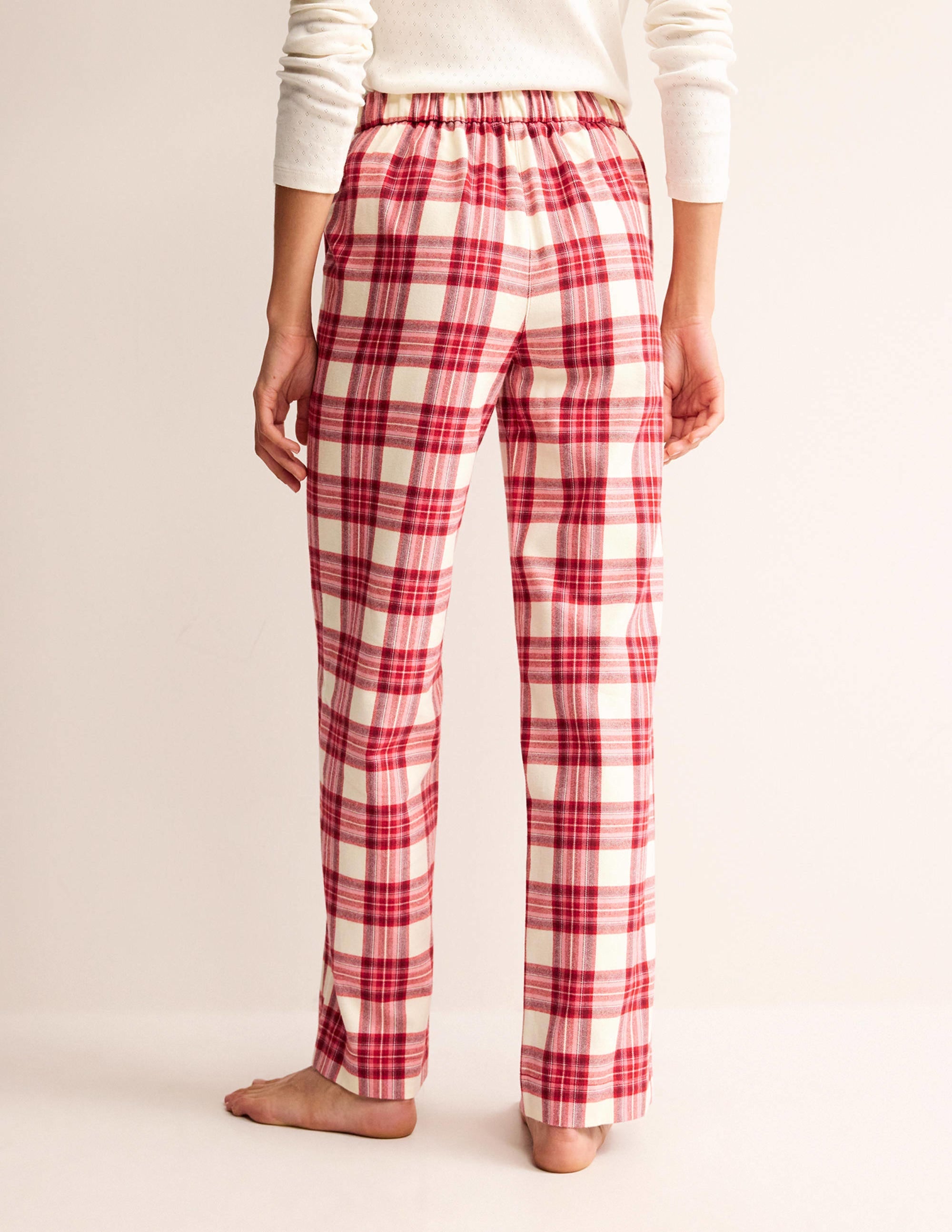 Brushed Cotton Pyjama Trousers-Tonal Reds Check - Image 3