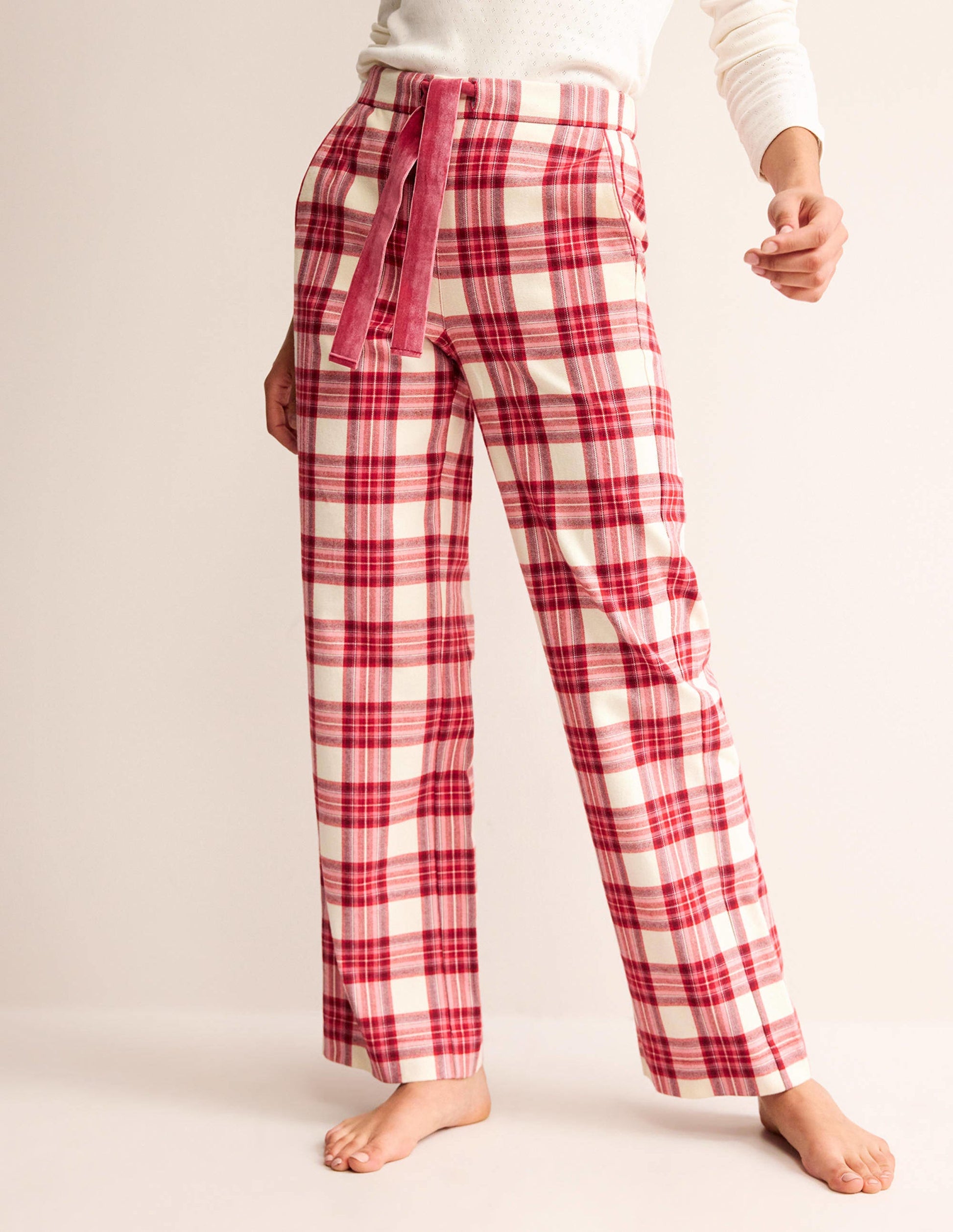 Brushed Cotton Pyjama Trousers-Tonal Reds Check-4