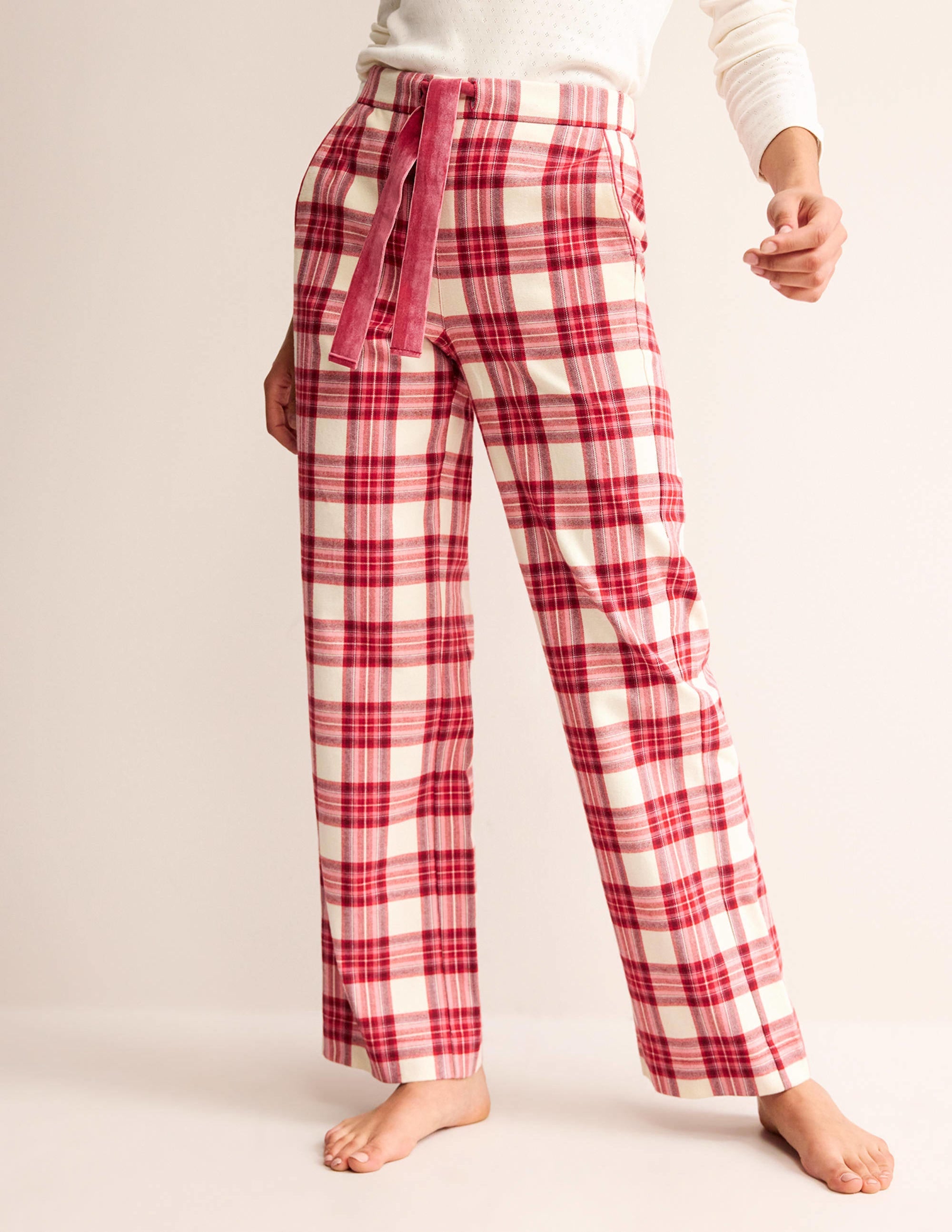 Brushed Cotton Pyjama Trousers-Tonal Reds Check - Image 4
