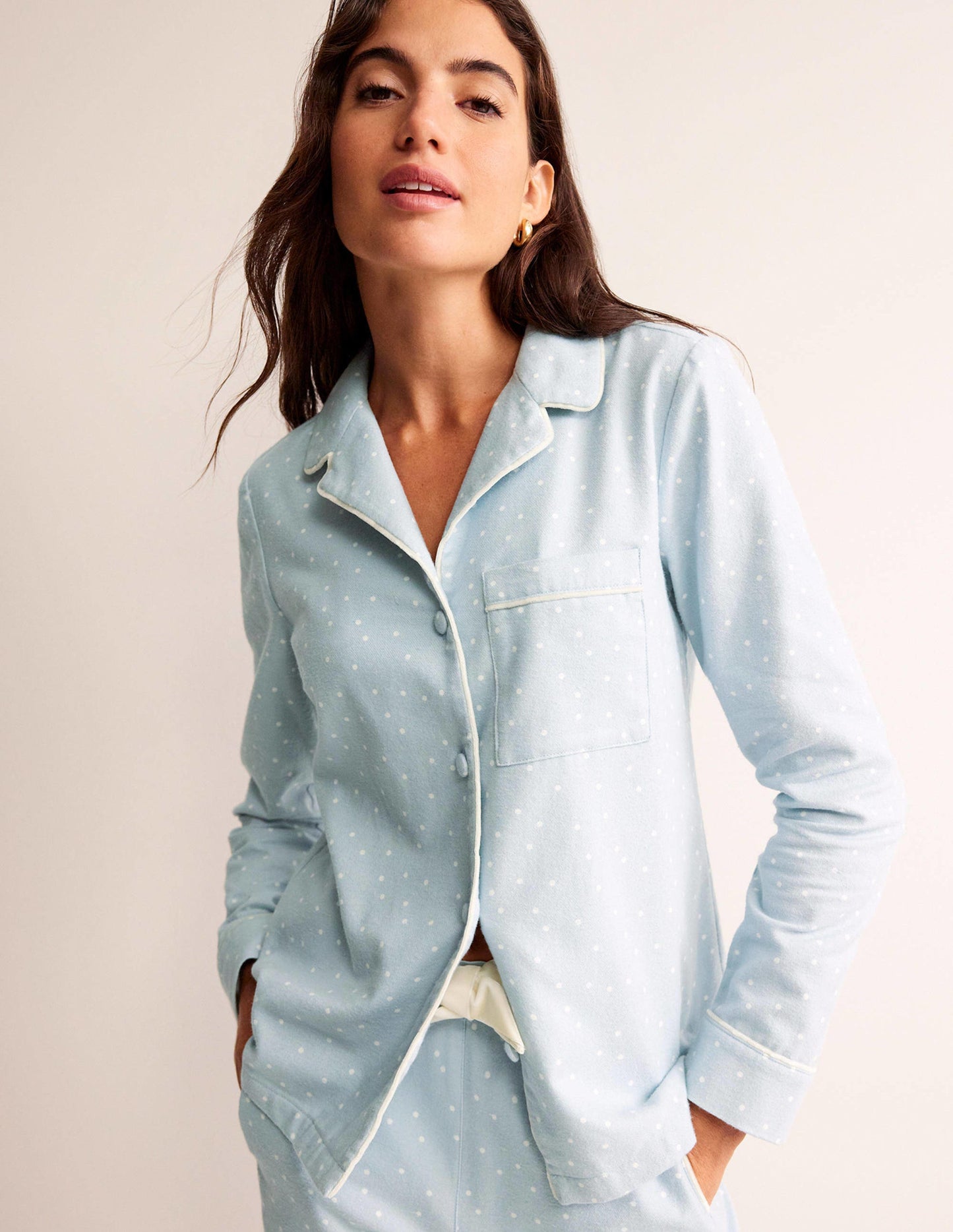 Brushed Cotton Pyjama Shirt-Surf, Spaced Dotty