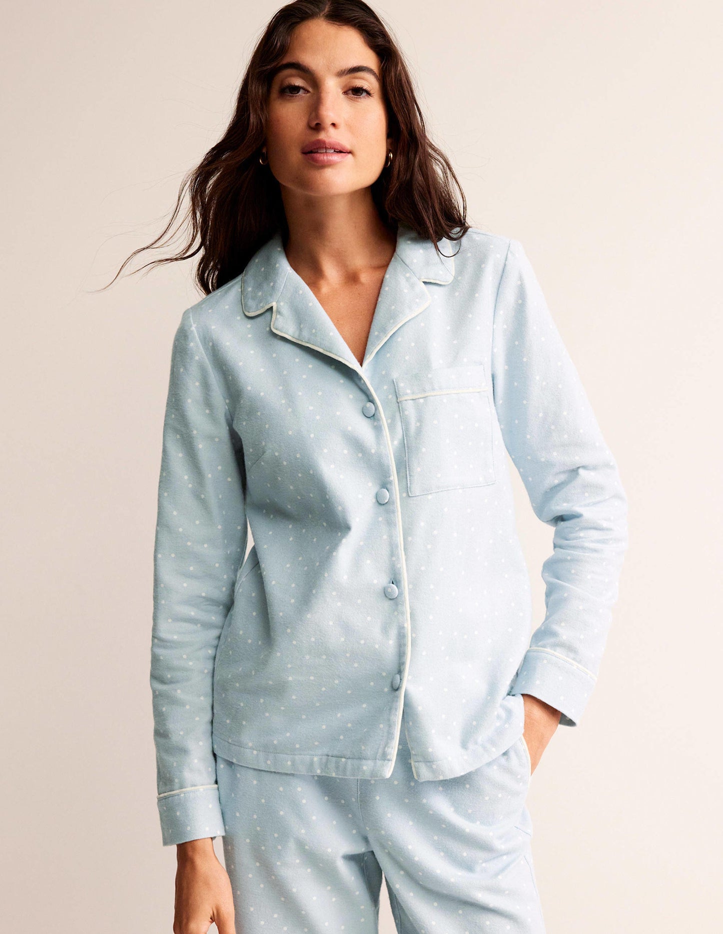 Brushed Cotton Pyjama Shirt-Surf, Spaced Dotty