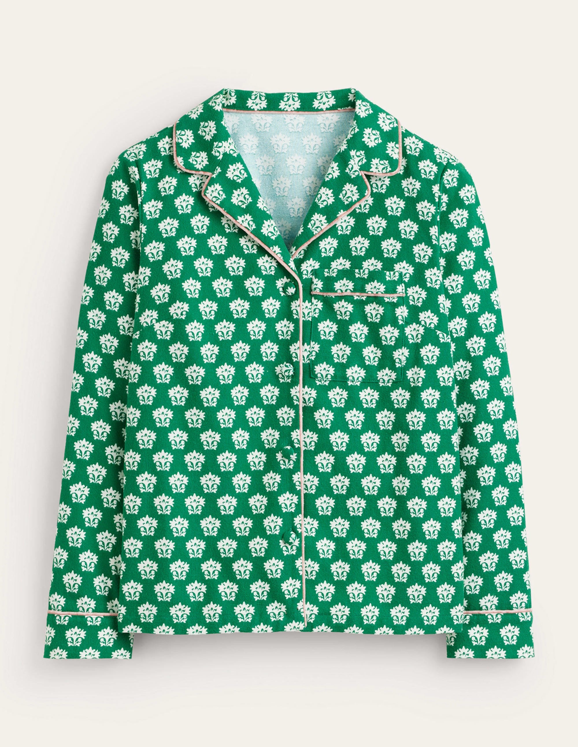 Brushed Cotton Pyjama Shirt-Veridian Green, Lily - Image 5