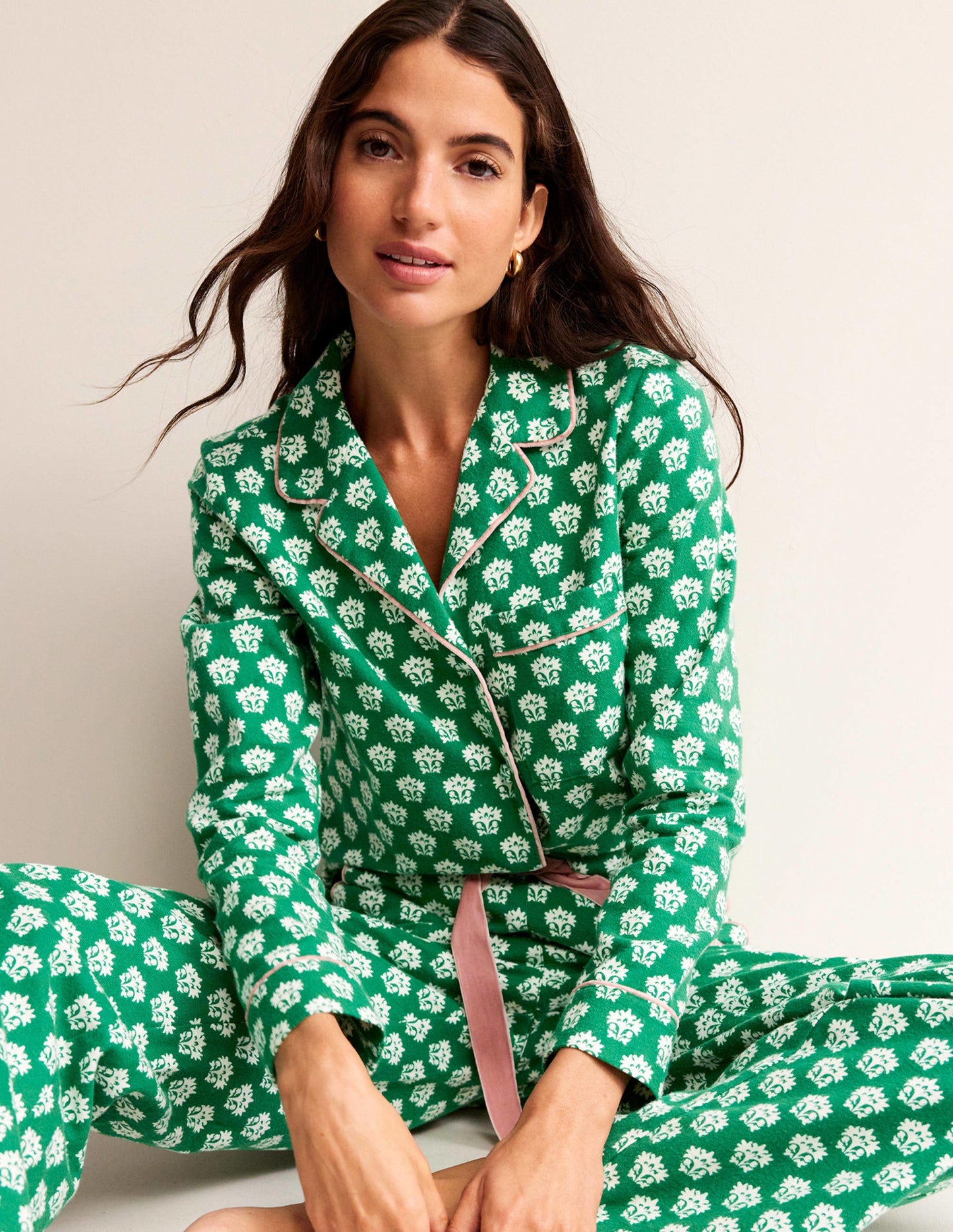 Brushed Cotton Pyjama Shirt-Veridian Green, Lily