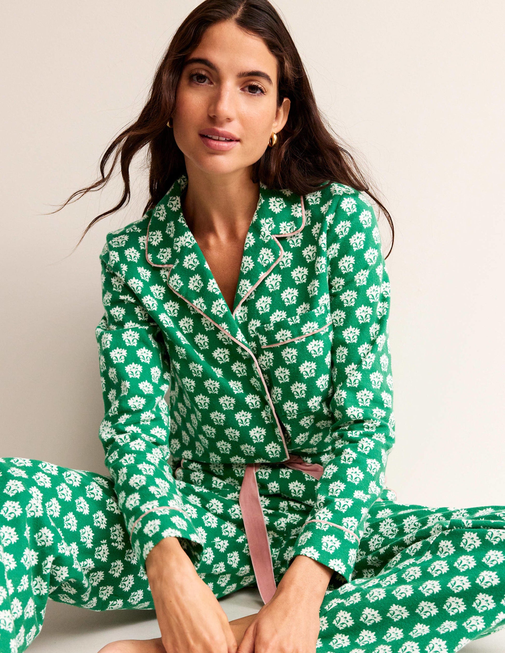 Brushed Cotton Pyjama Shirt-Veridian Green, Lily-4
