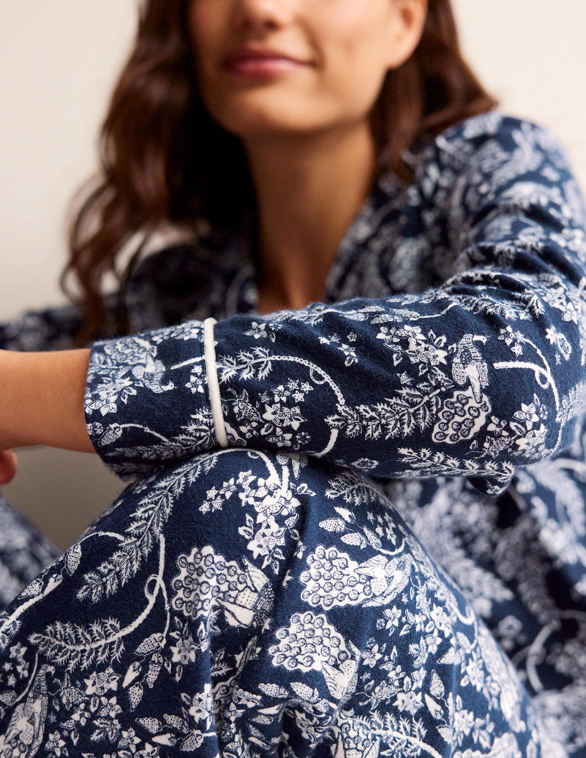 Brushed Cotton Pyjama Shirt-French Navy, Peacock - Image 2
