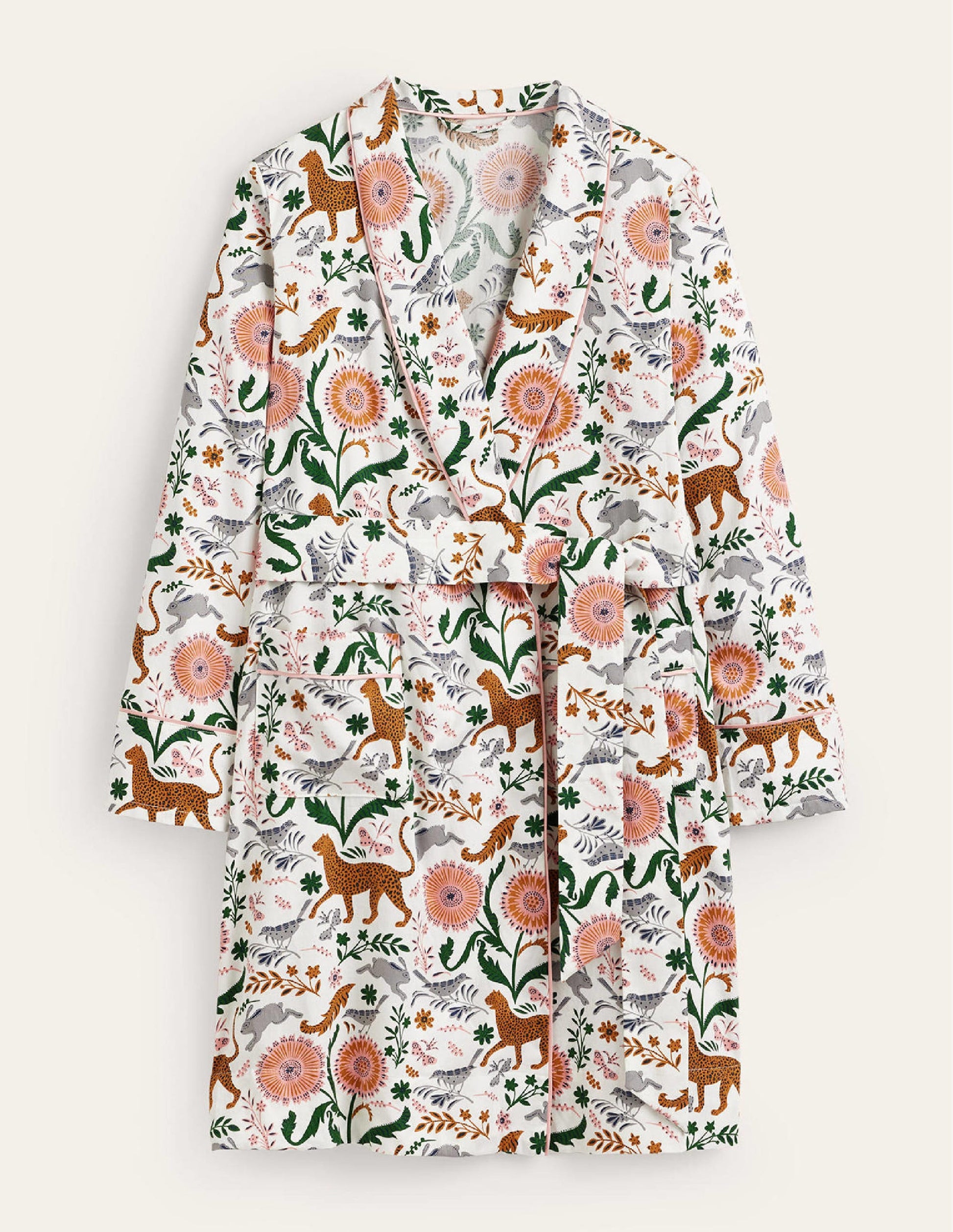 Cotton-Sateen Dressing Gown-Ivory, Jungle Flora-6