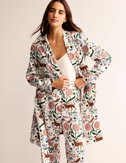 Cotton-Sateen Dressing Gown-Ivory, Jungle Flora-1
