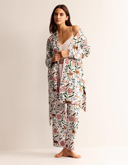 Cotton-Sateen Dressing Gown-Ivory, Jungle Flora-5