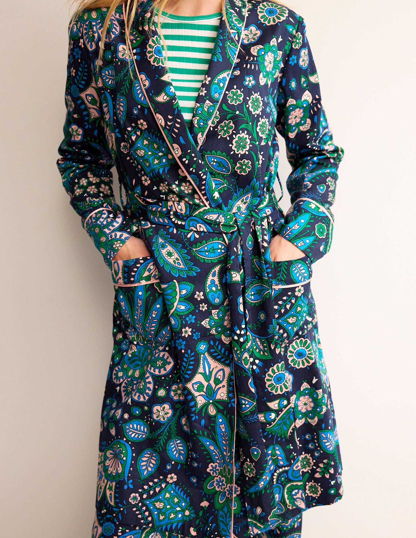 Cotton-Sateen Dressing Gown-Multi, Azalea Bloom