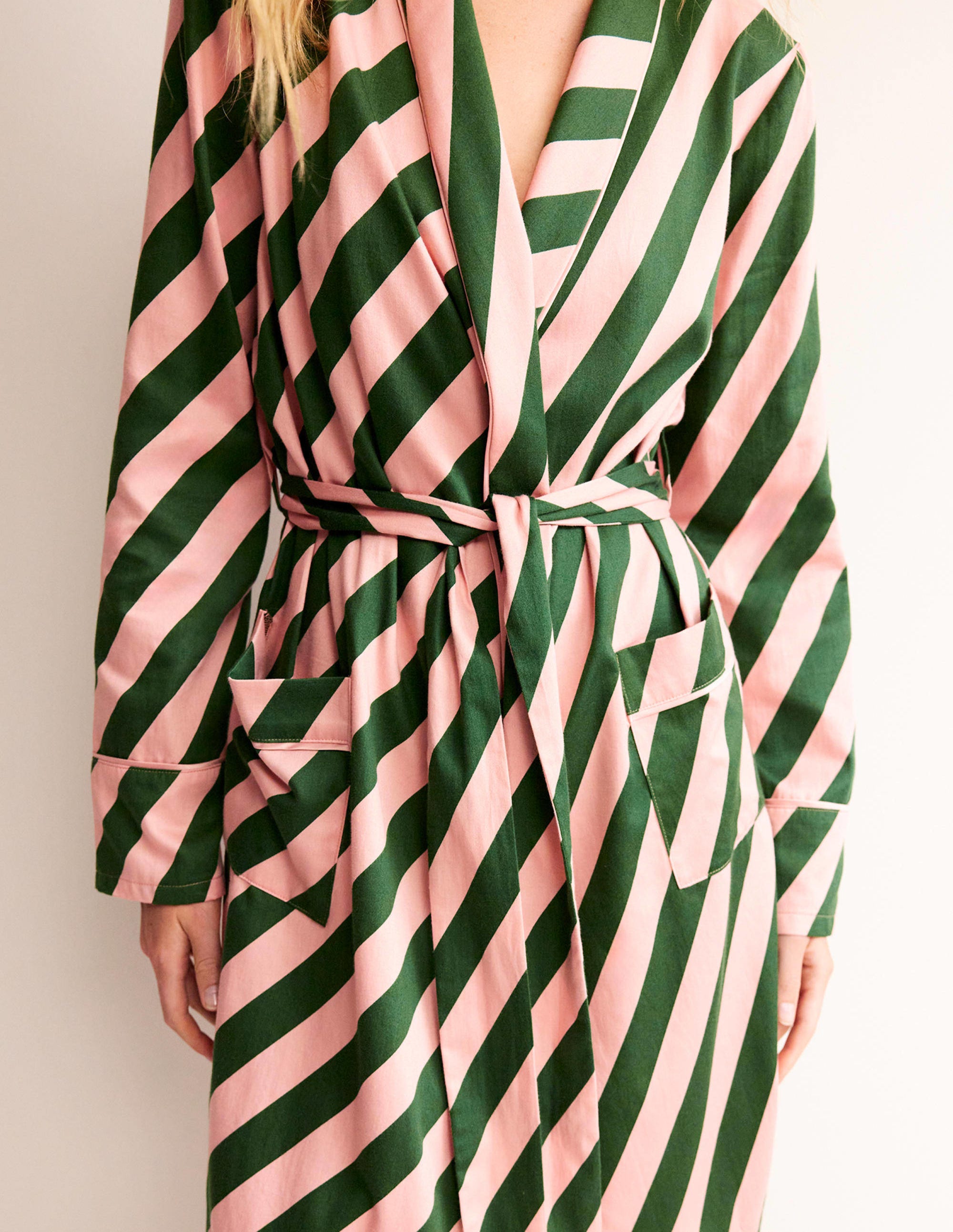 Cotton-Sateen Dressing Gown-Rosette Pink, Amazon Green - Image 2
