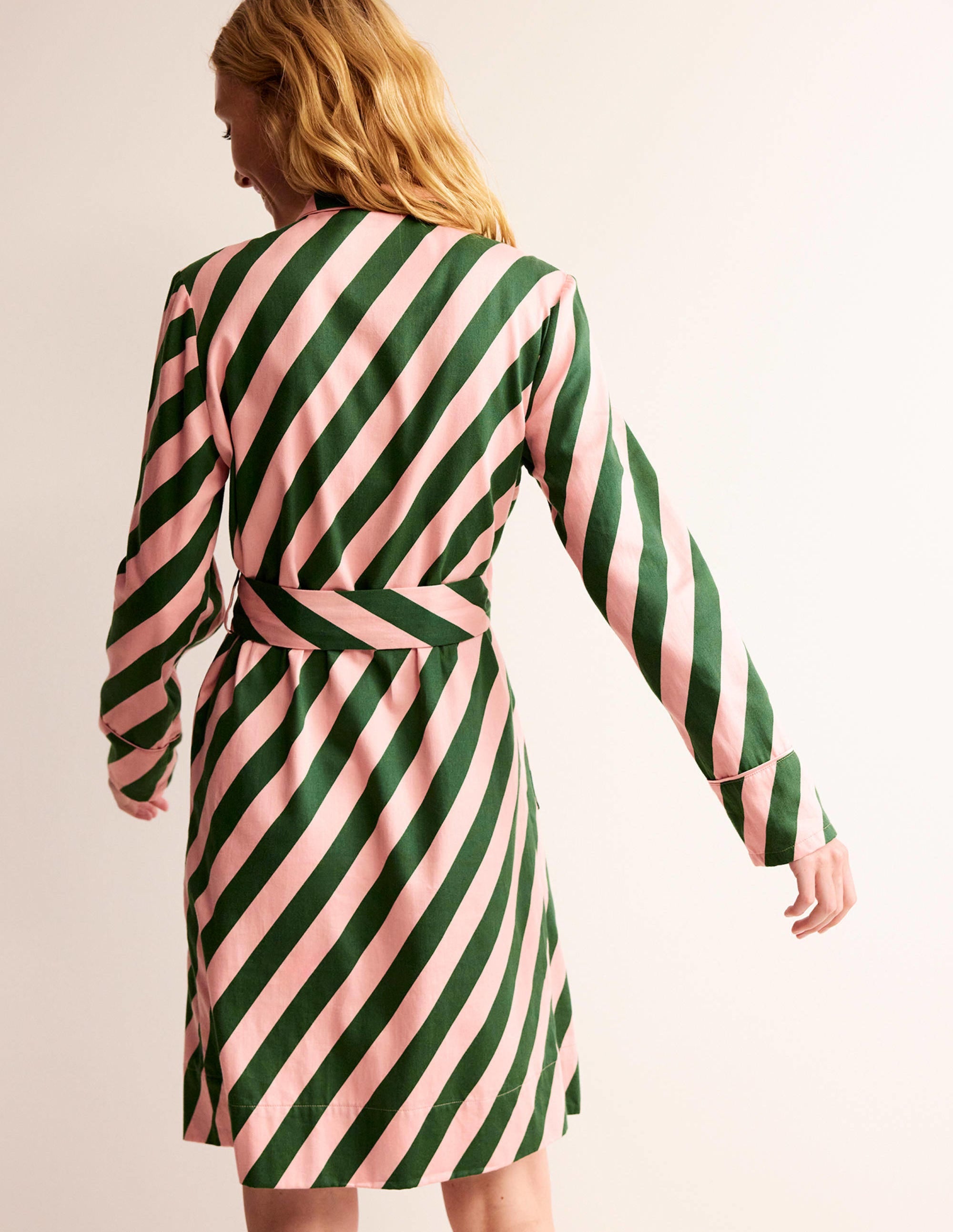 Cotton-Sateen Dressing Gown-Rosette Pink, Amazon Green - Image 3