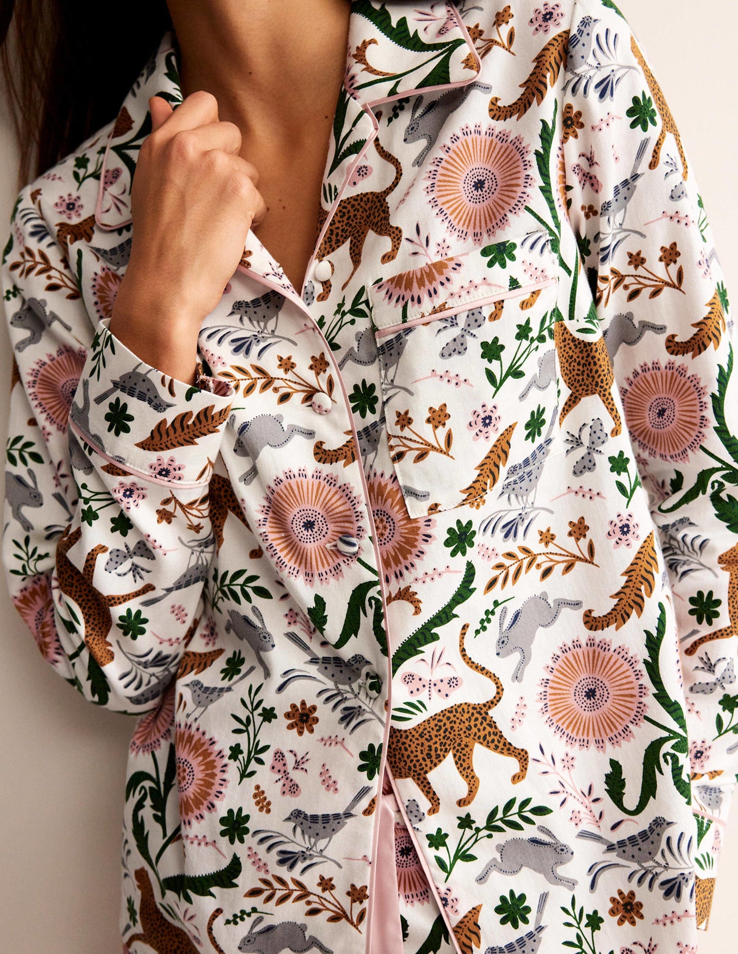 Cotton Sateen Pyjama Shirt-Ivory, Janet and Friends