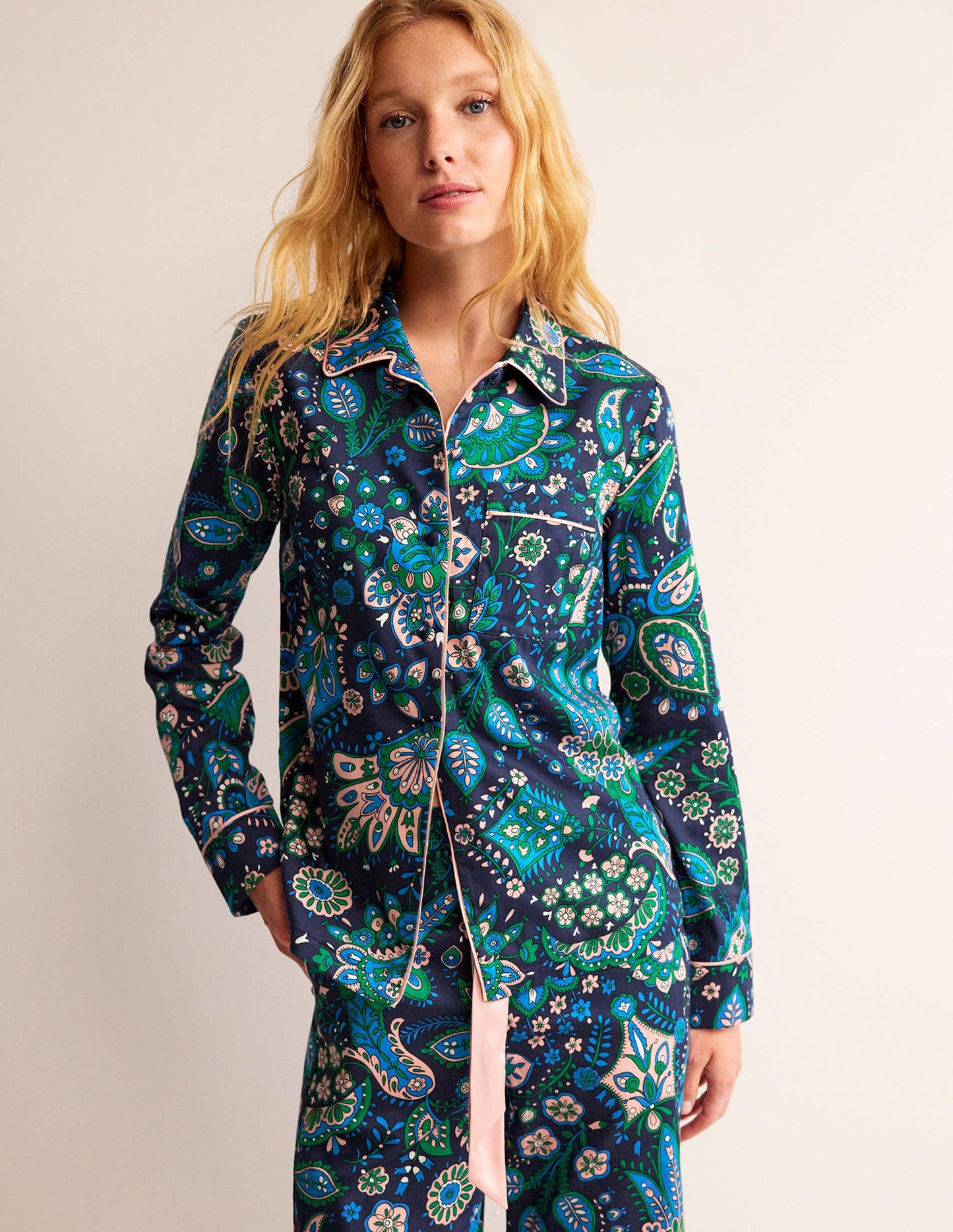Cotton Sateen Pyjama Shirt-Multi, Azalea Bloom