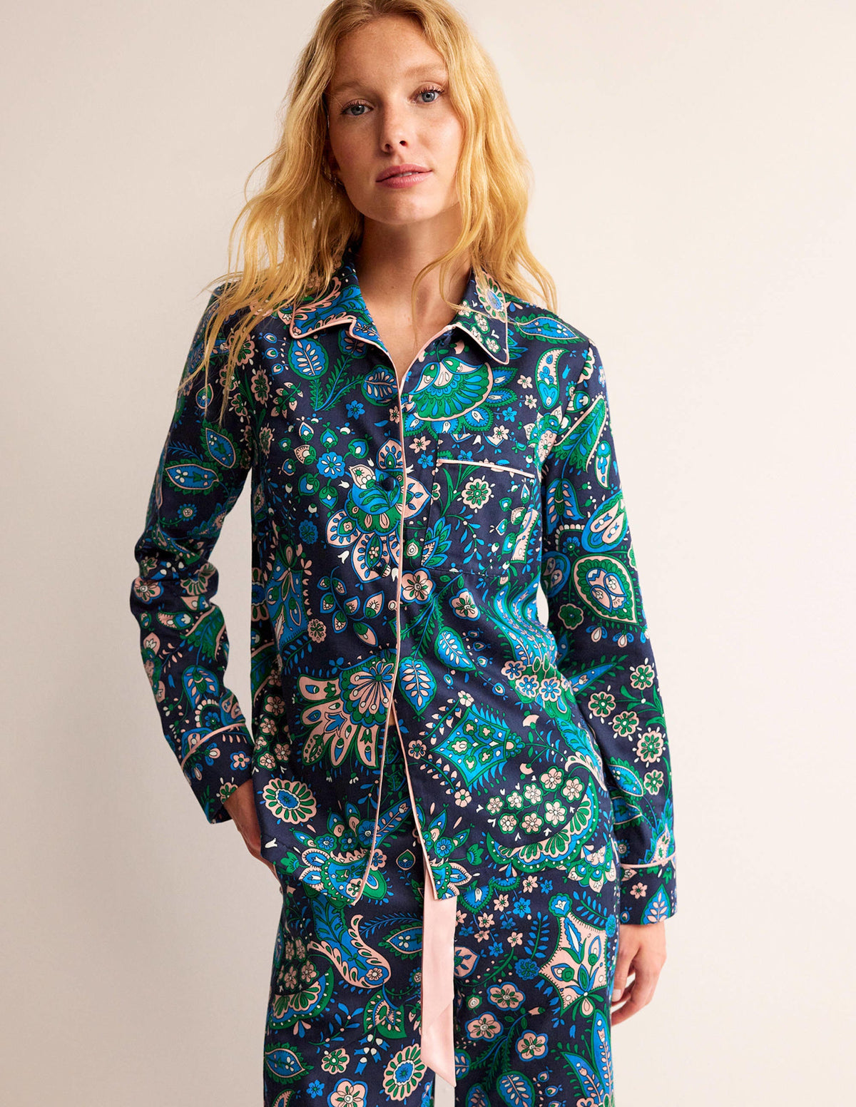 Cotton Sateen Pyjama Shirt-Multi, Azalea Bloom - Image 1