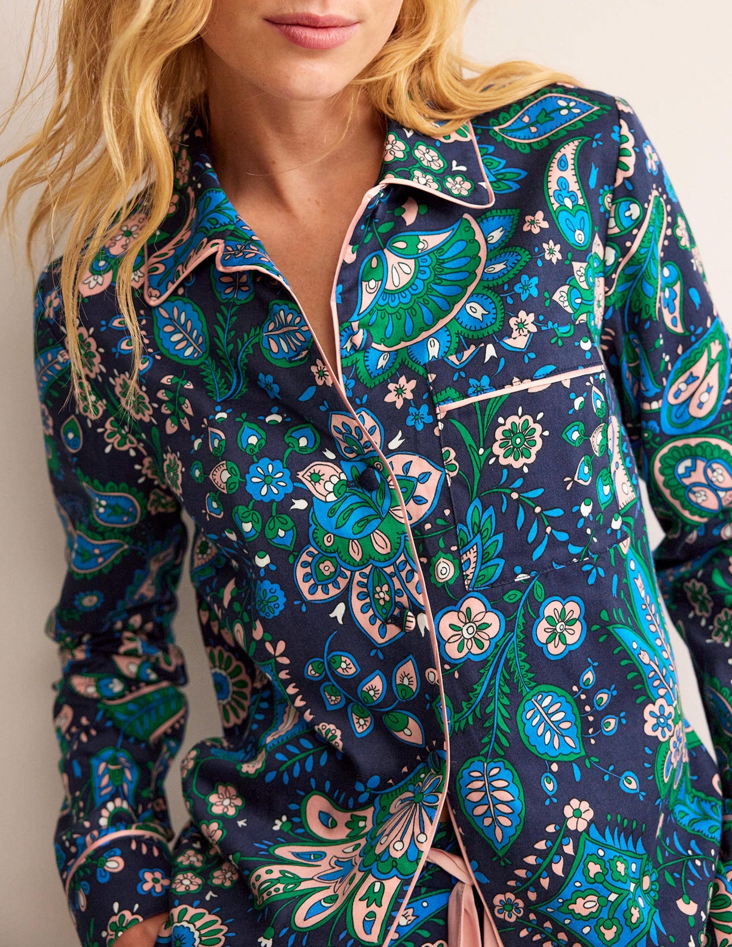 Cotton Sateen Pyjama Shirt-Multi, Azalea Bloom