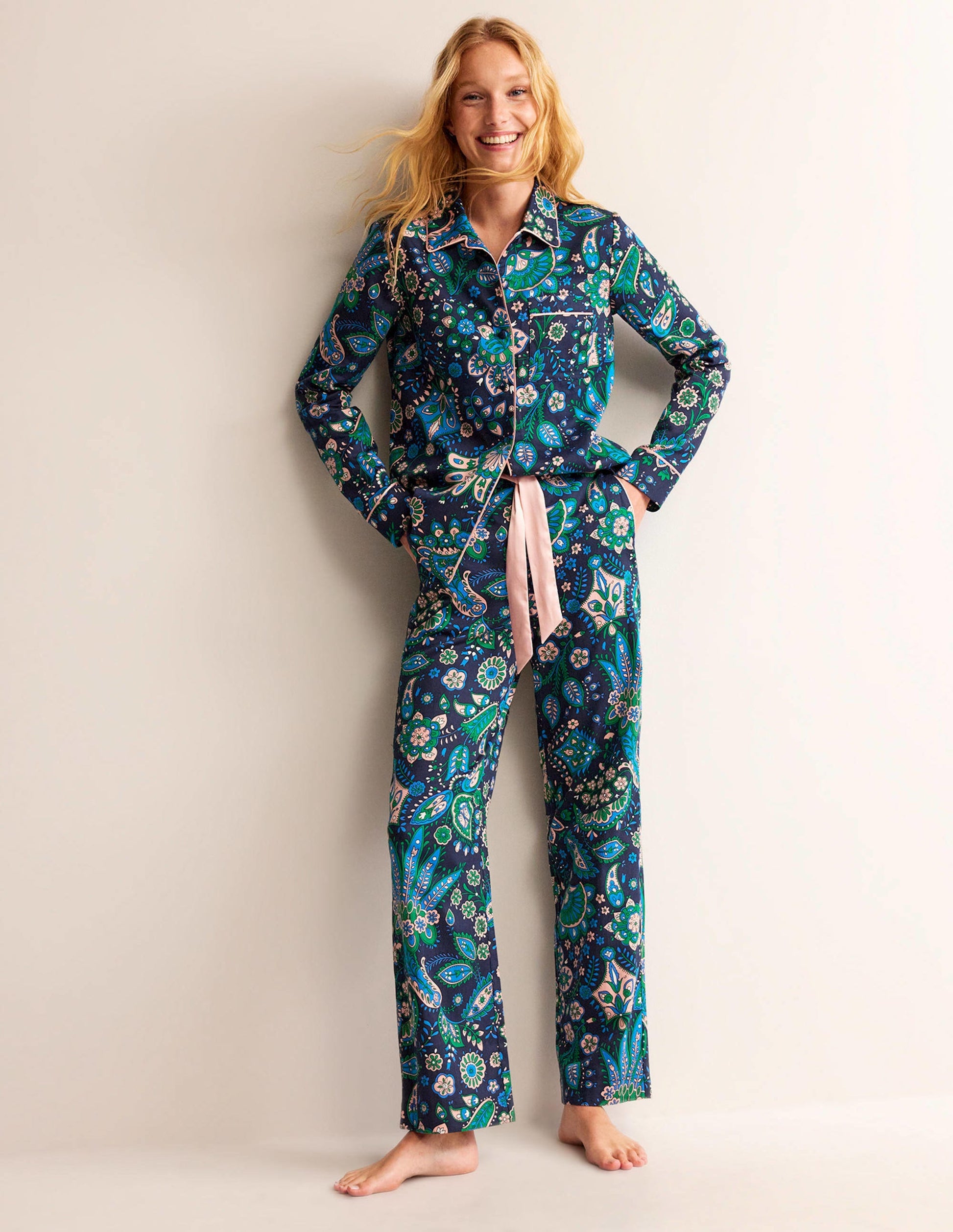 Cotton Sateen Pyjama Shirt-Multi, Azalea Bloom-4