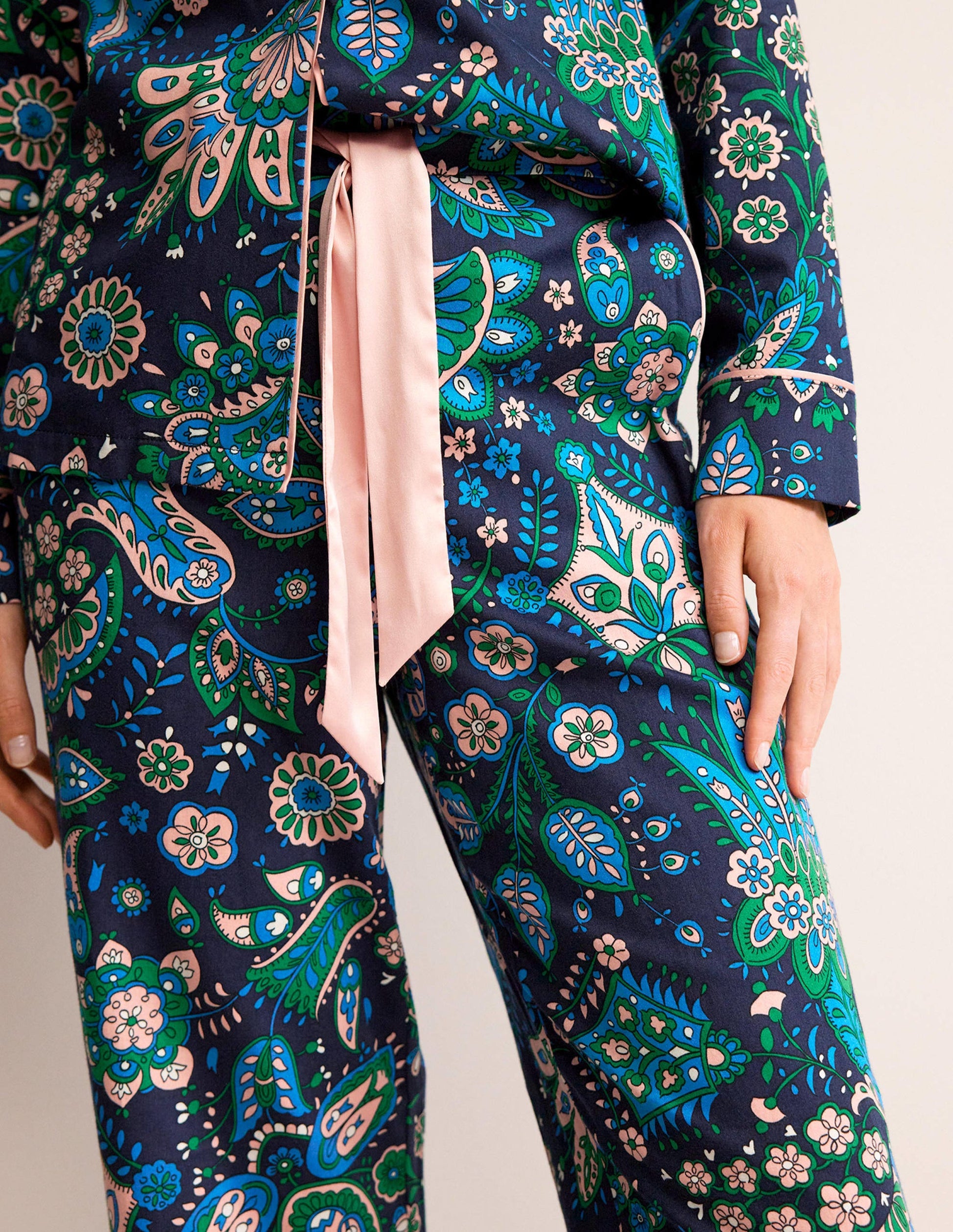 Cotton Sateen Pyjama Trousers-Multi, Azalea Bloom-2