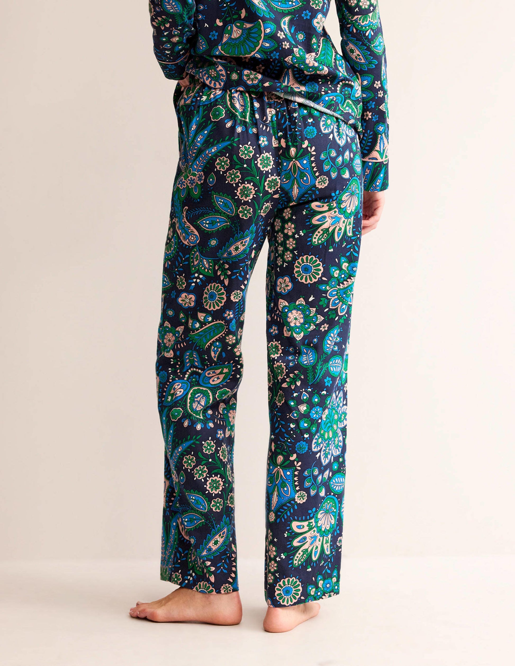 Cotton Sateen Pyjama Trousers-Multi, Azalea Bloom-3