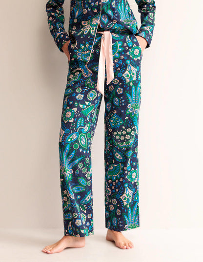 Cotton Sateen Pyjama Trousers-Multi, Azalea Bloom-4