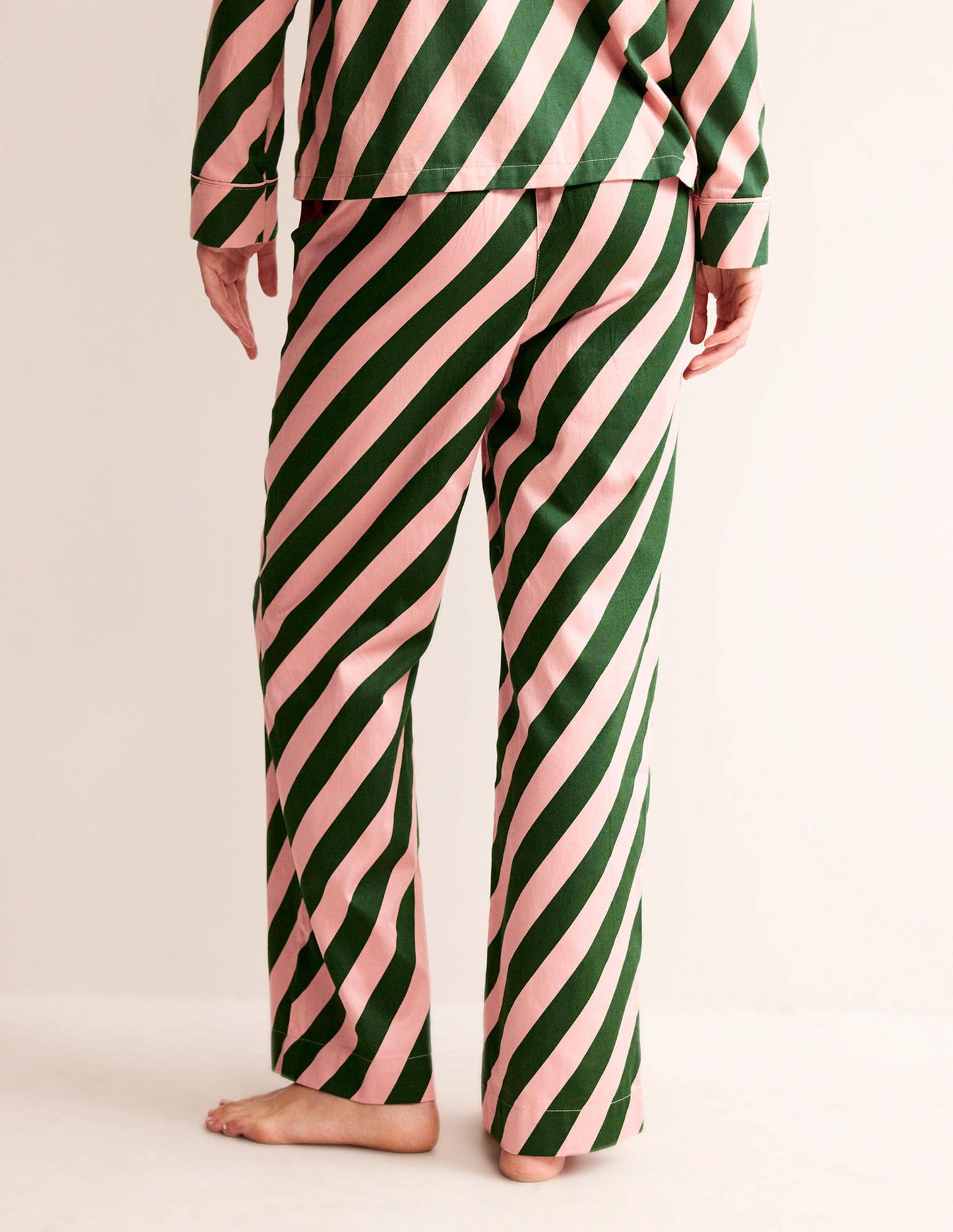 Cotton Sateen Pyjama Trousers-Pink Cherry Cascade