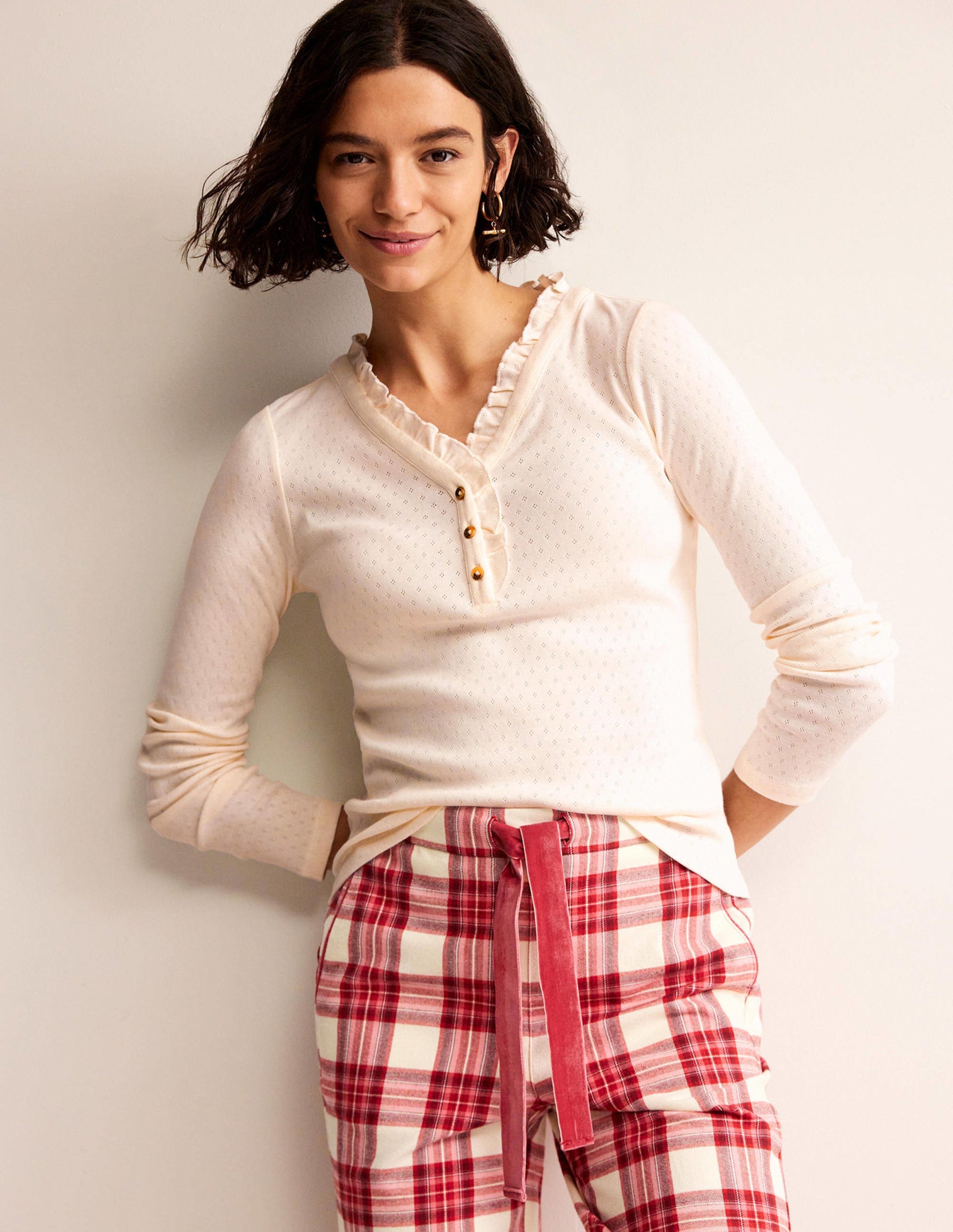 Henley Pyjama Top-Ivory-1
