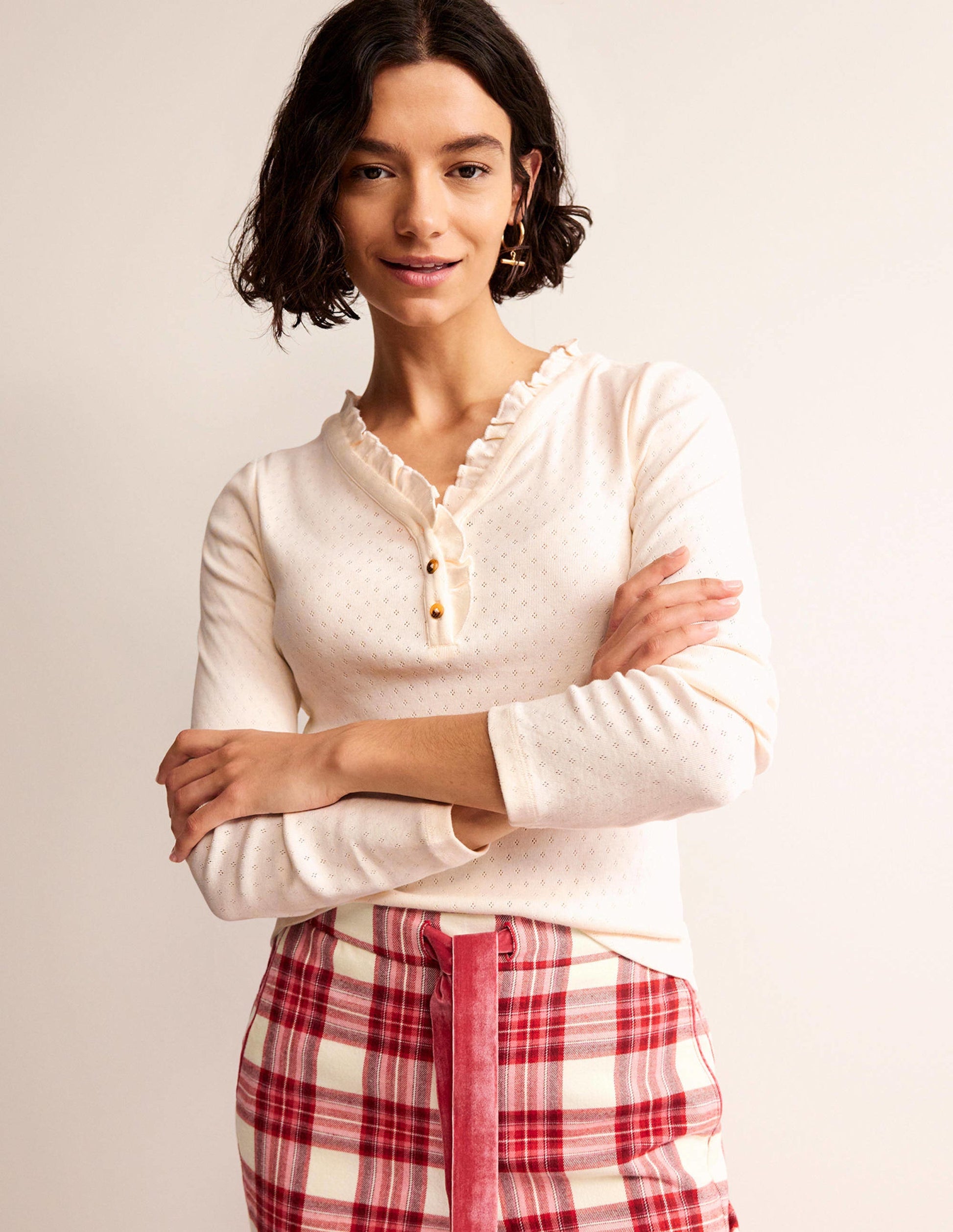 Henley Pyjama Top-Ivory-4