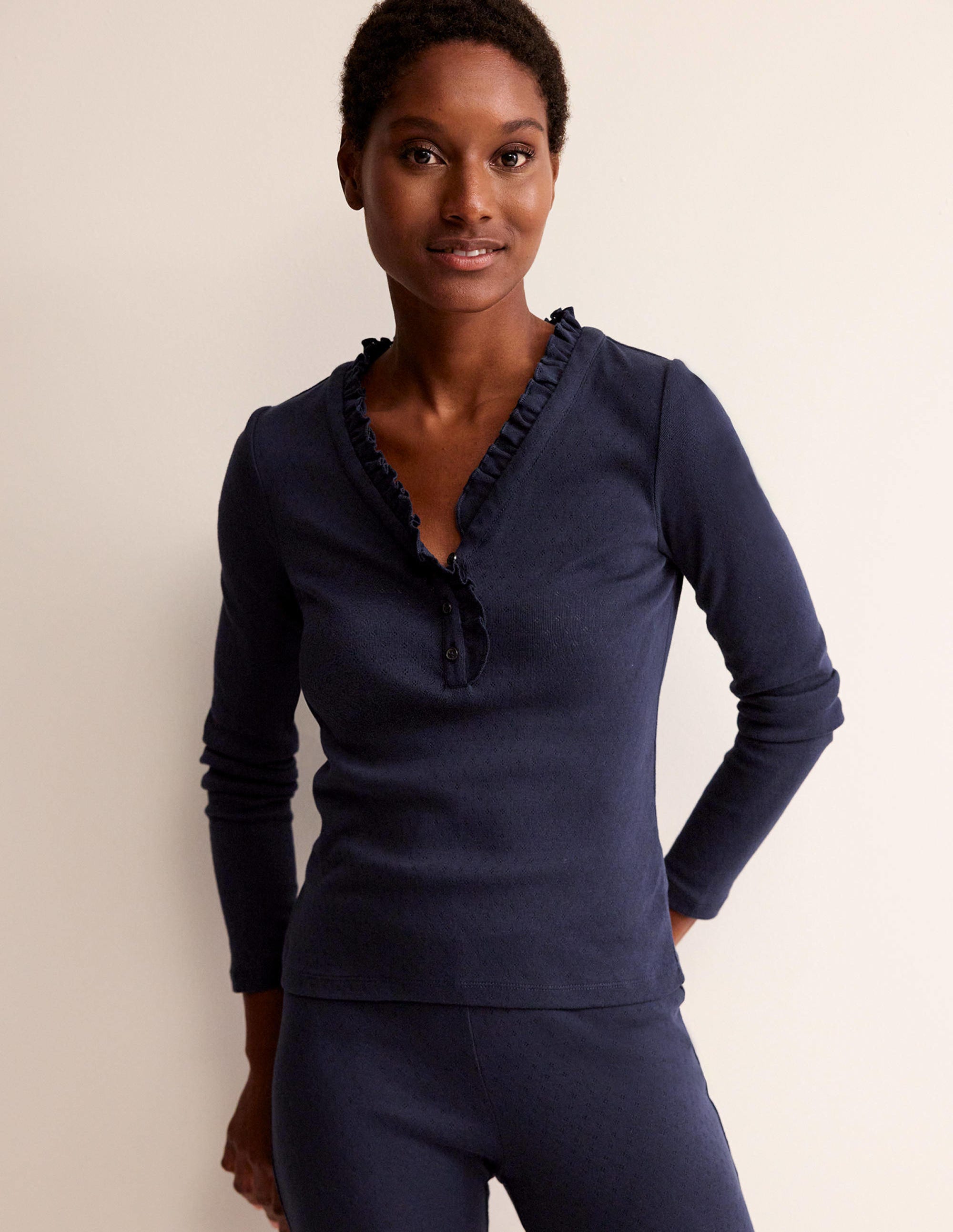 Henley Pyjama Top-Navy - Image 1