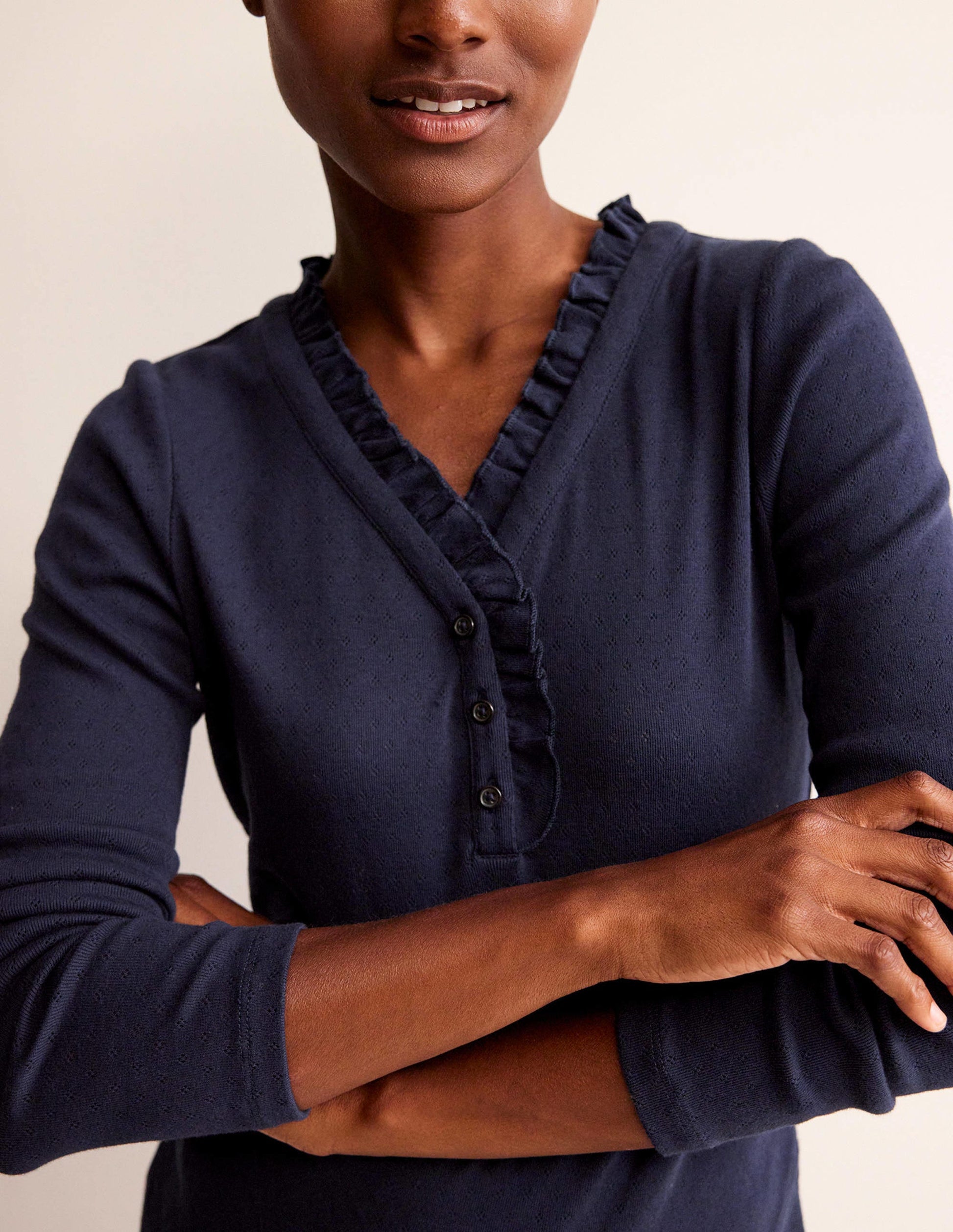 Henley Pyjama Top-Navy-2