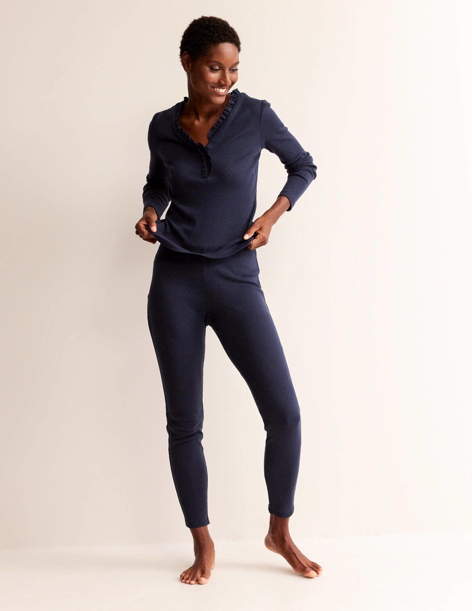 Henley Pyjama Top-Navy-4