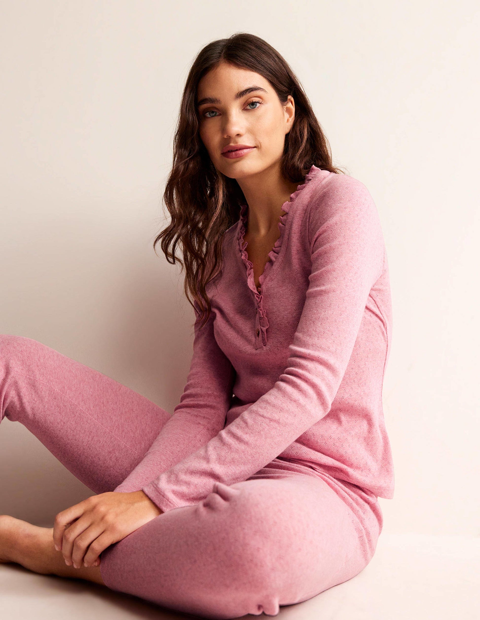 Henley Pyjama Top-Pink-4