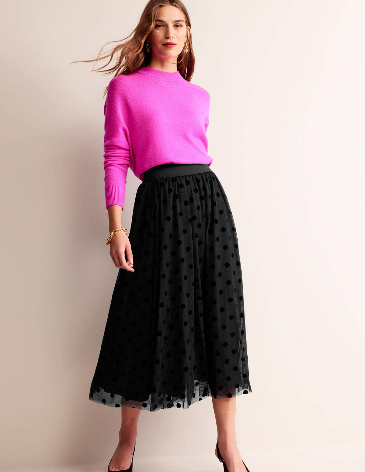 Tulle Full Midi Skirt-Black Spot - Image 1