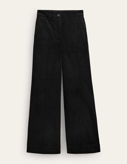 Wide-Leg Corduroy Trousers-Black