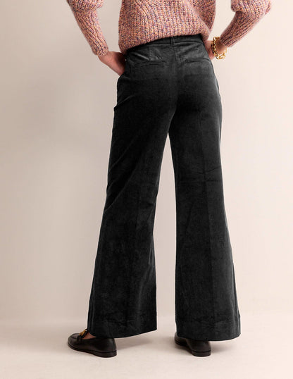 Wide-Leg Corduroy Trousers-Black