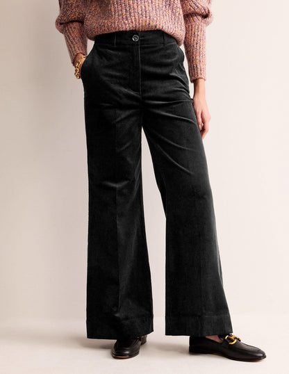 Wide-Leg Corduroy Trousers-Black