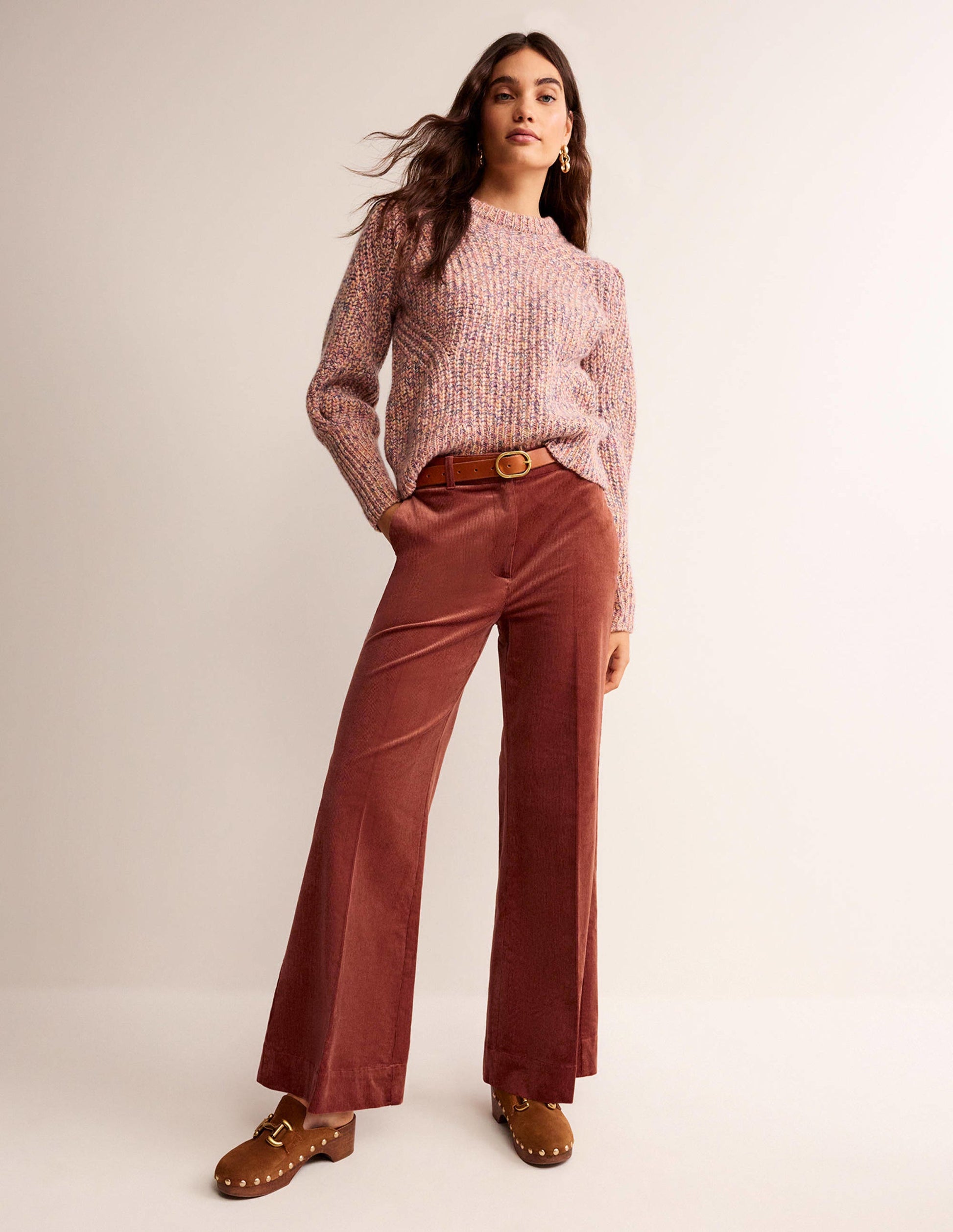 Wide-Leg Corduroy Trousers-Red Oak-1