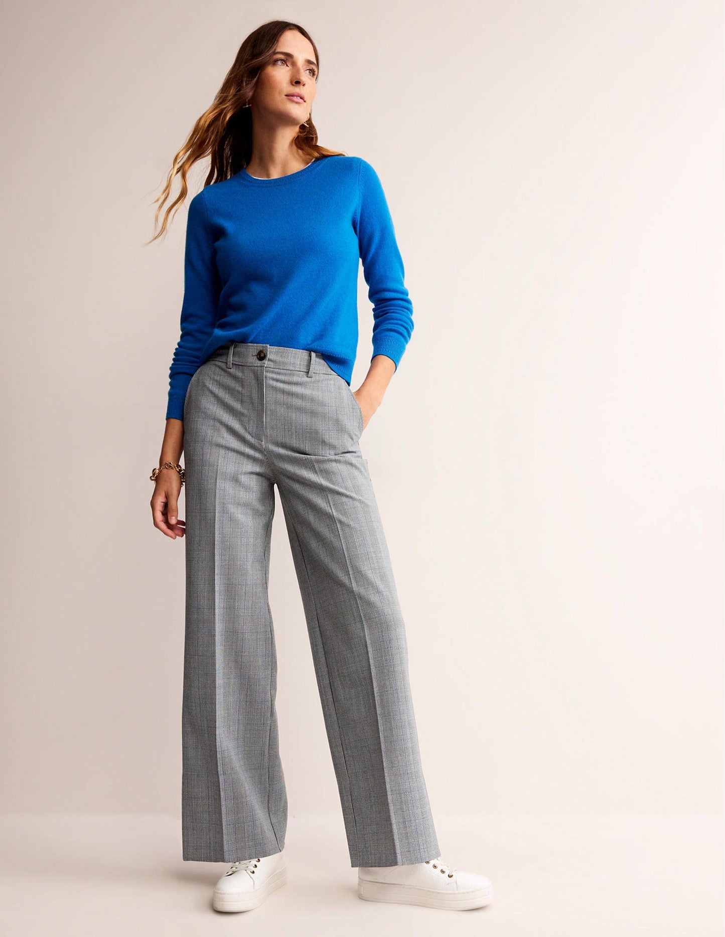 Westbourne Wool-Twill Trousers-Ivory, Charcoal and Blue Pow