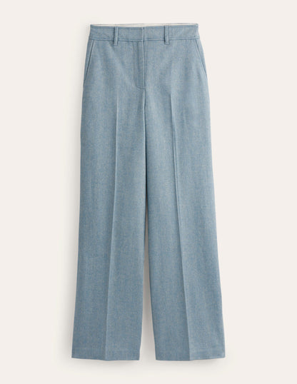 Westbourne Wool Trousers-Blue Herringbone