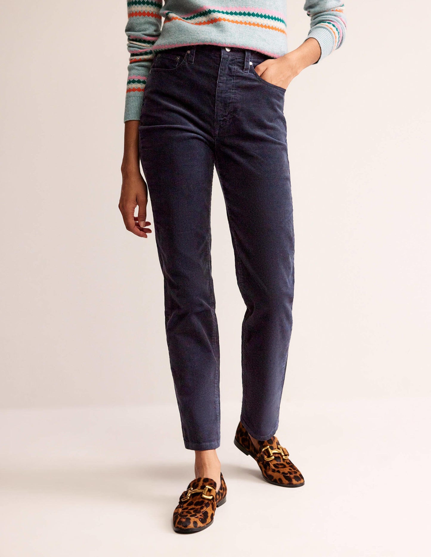5 Pocket Cord Slim Jeans-Navy