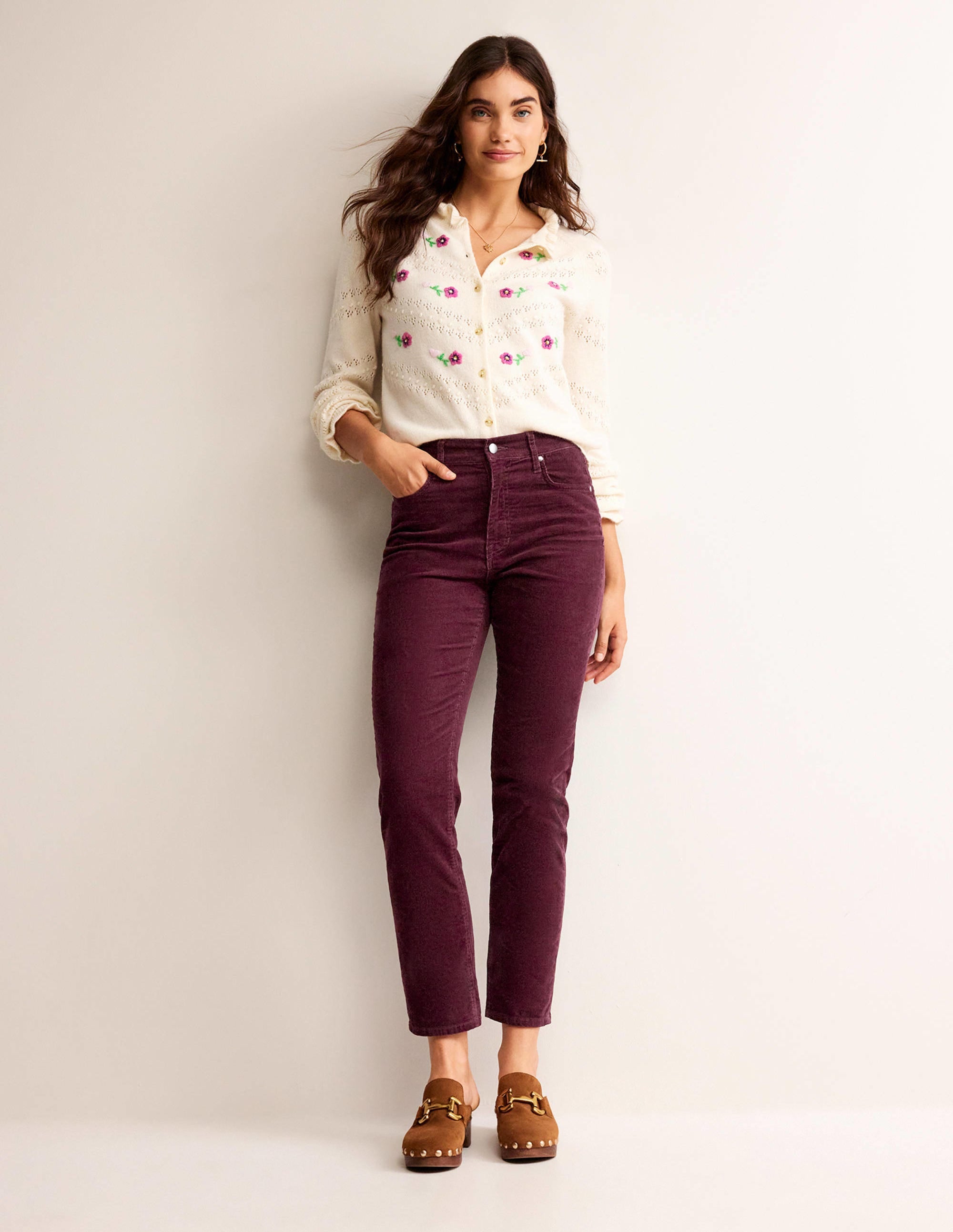 5 Pocket Cord Slim Jeans-Dark Burgundy - Image 1
