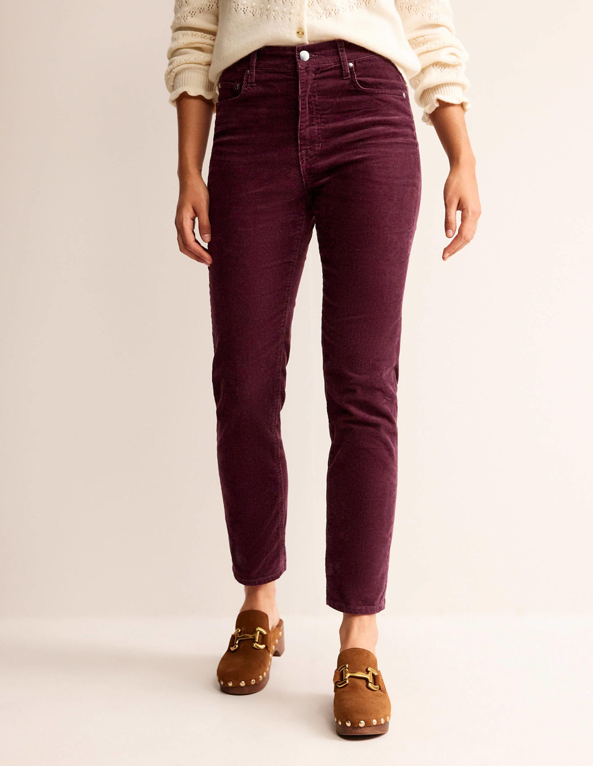 5 Pocket Cord Slim Jeans-Dark Burgundy - Image 4