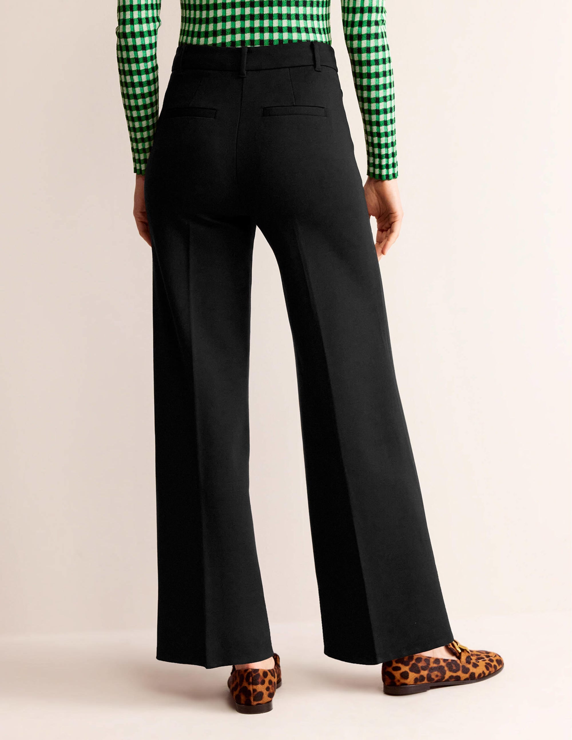 Wide Leg Ponte Trousers-BLACK - Image 3