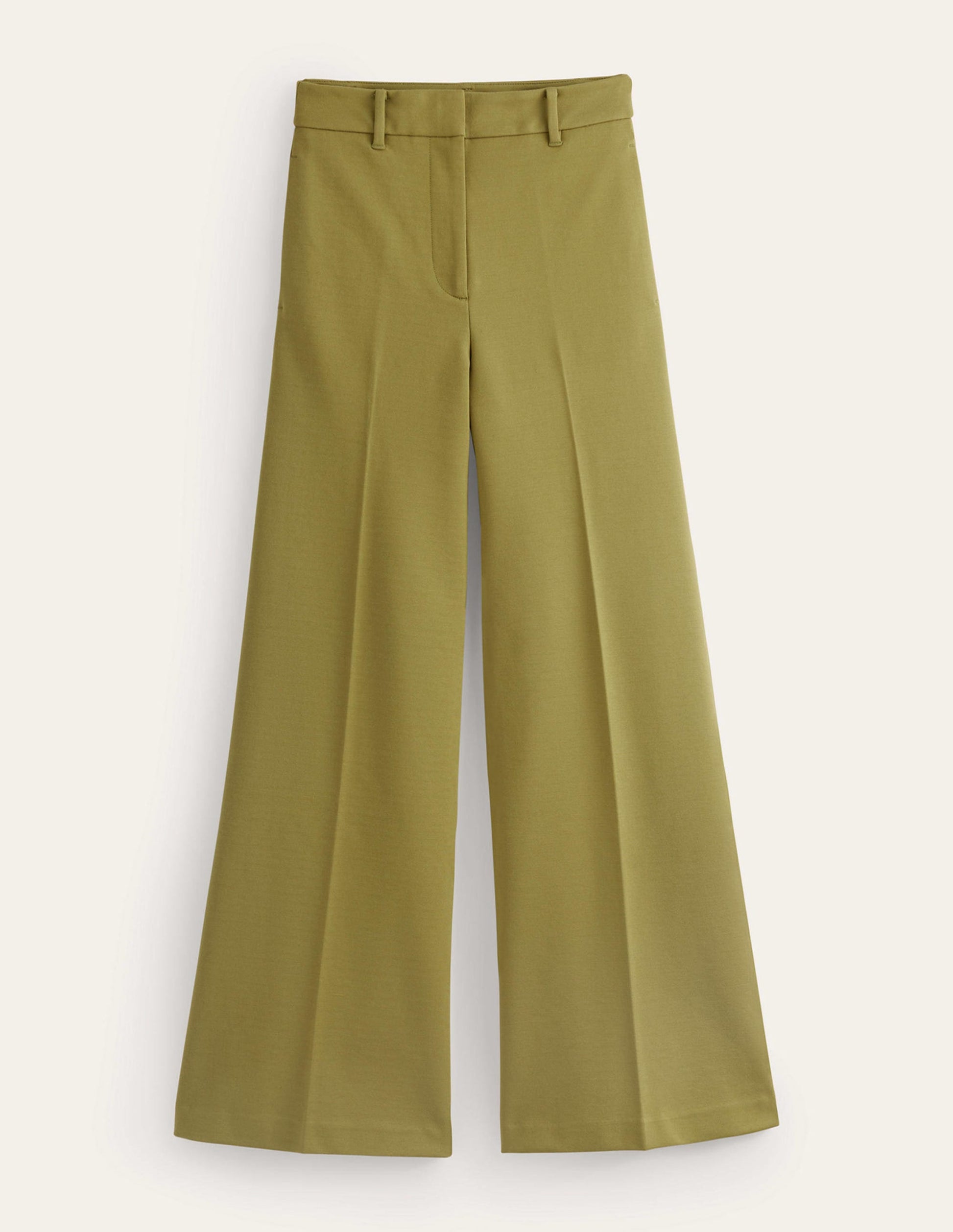 Wide Leg Ponte Trousers-Green Olive-5