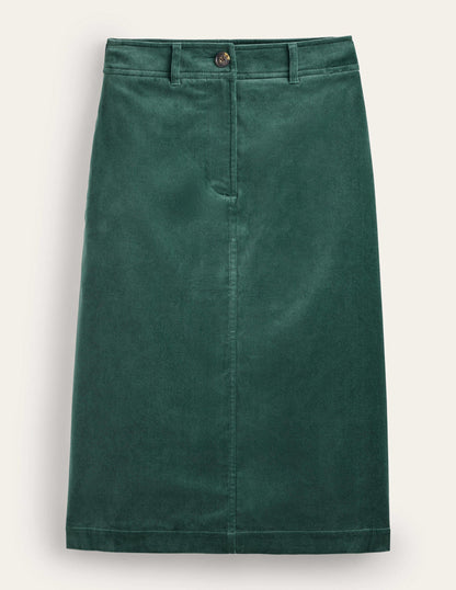 Margot Velvet Midi Skirt-Evergreen