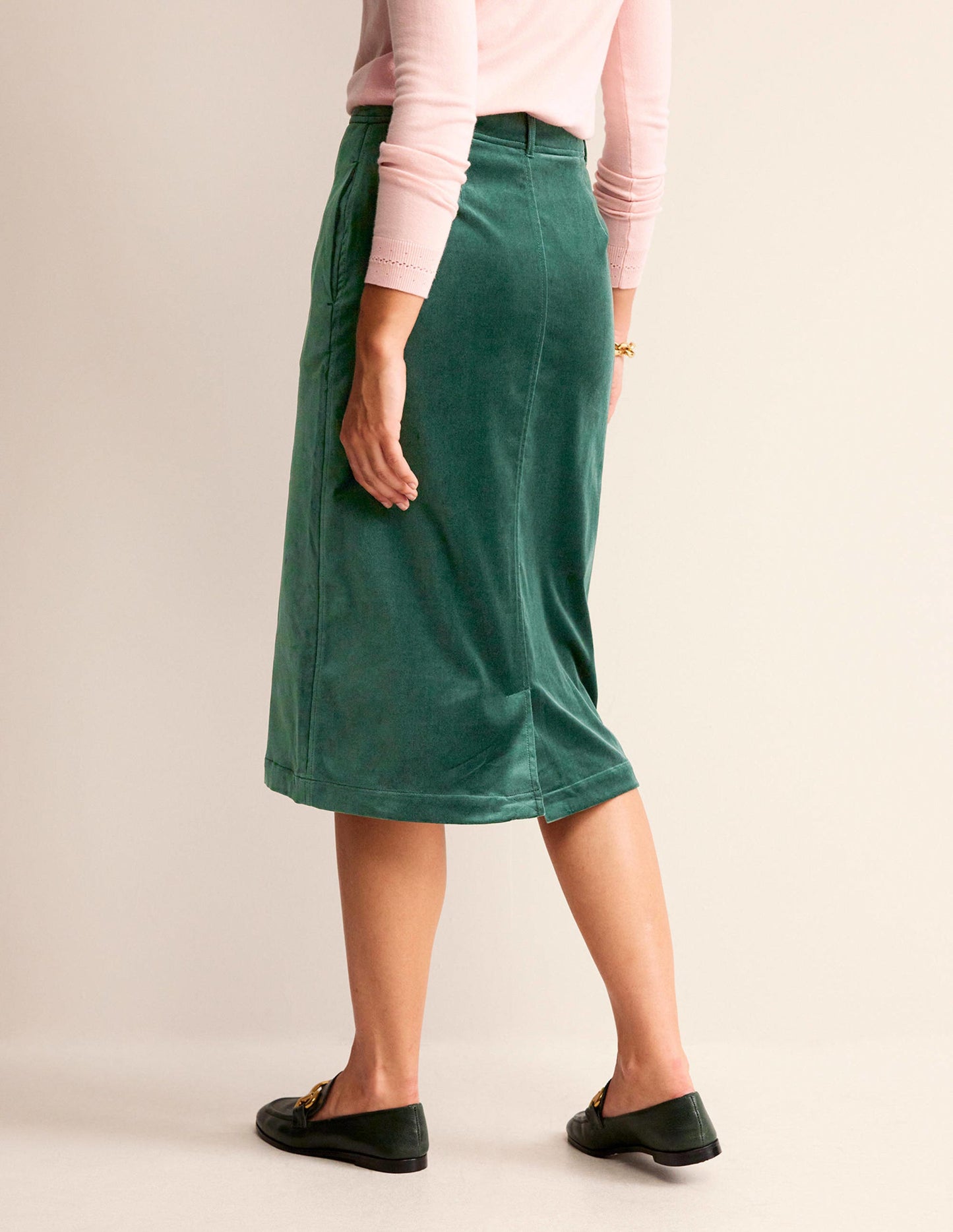 Margot Velvet Midi Skirt-Evergreen